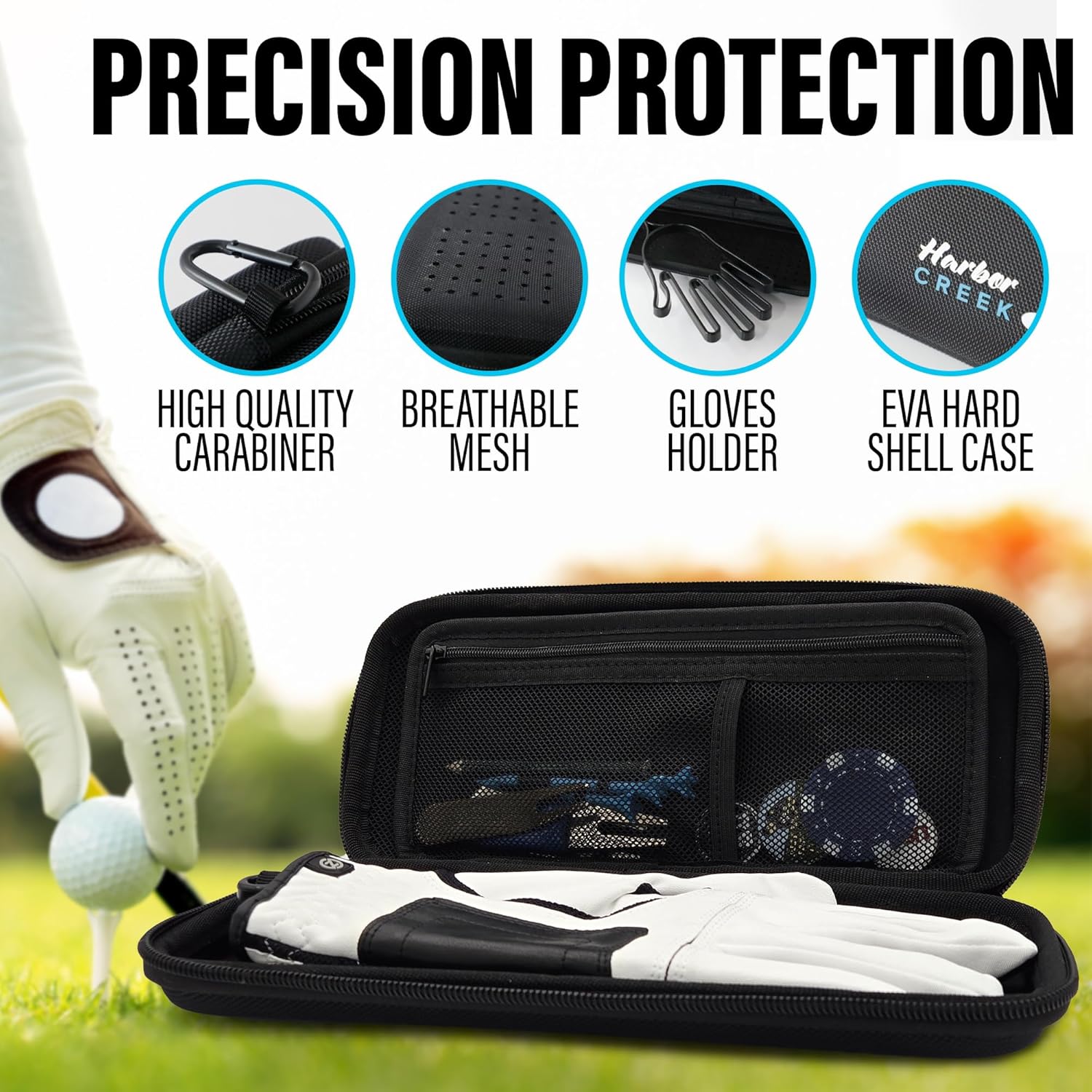 Golf Glove Holder Case - Durable EVA Hard Shell Organizer with Glove Shaper, Weather-Resistant Design for Tees, Phone, Keys & Tools – Compact & Breathable