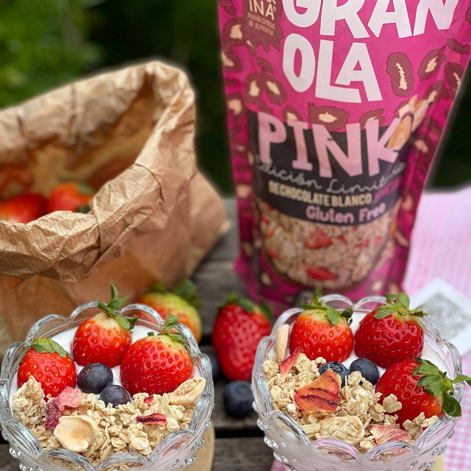La Newyorkina Granola Sin Gluten Pink 275g Con Chocolate Blanco y Fresas