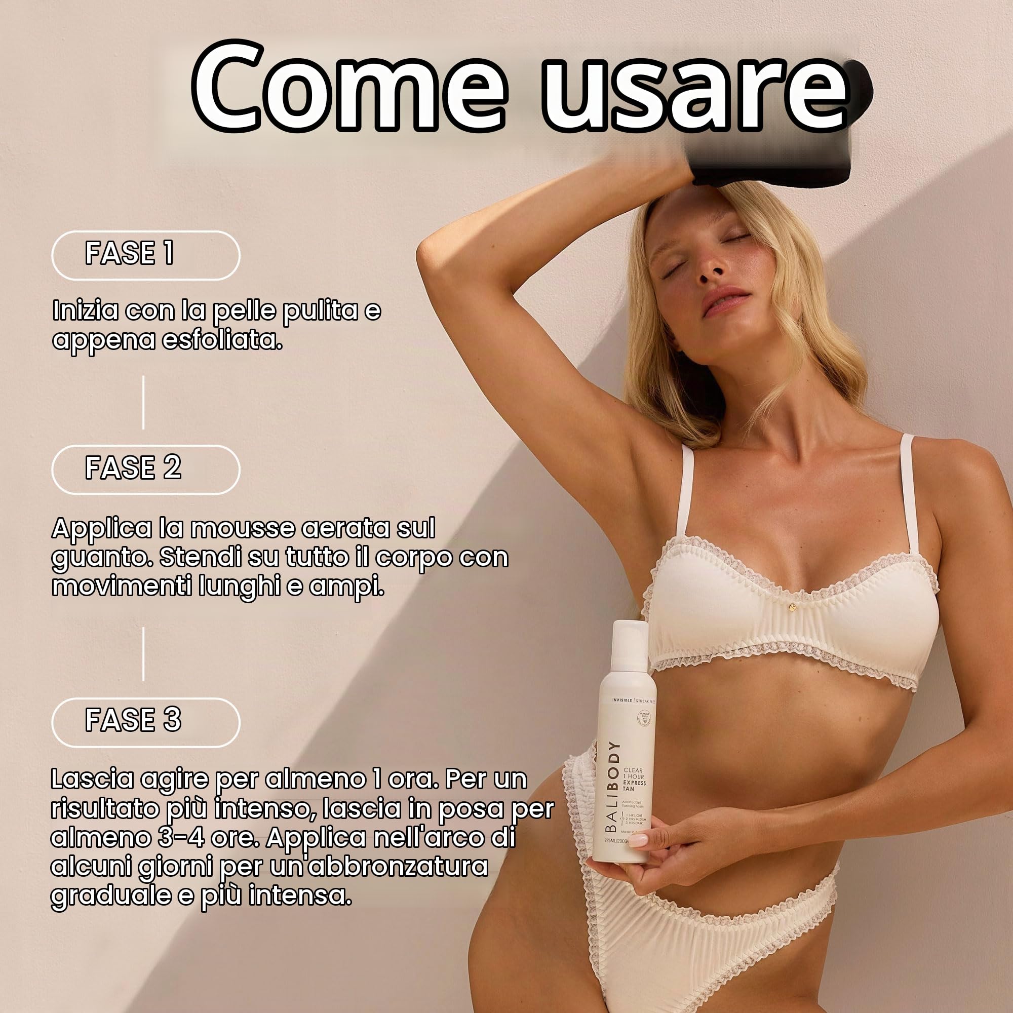 BALI BODY Clear 1 Hour Express Self Tanner - Autoabbronzante ad azione rapida e senza peso per bronzo naturale - Mousse abbronzante rapida idratante senza trasferimento per una pelle liscia e radiosa
