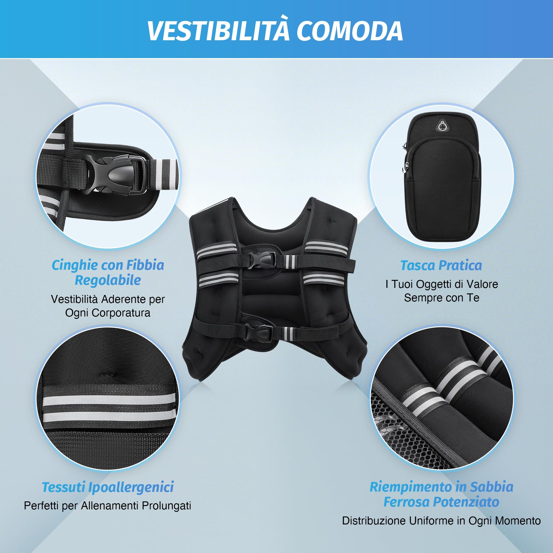 ZELUS Gilet Zavorrato 5,5/7,3/9 kg per Uomo e Donna, Giubbotto Zavorrato con Striscia Riflettente e Marsupio per Allenamento Corsa Cardio in Palestra a Casa