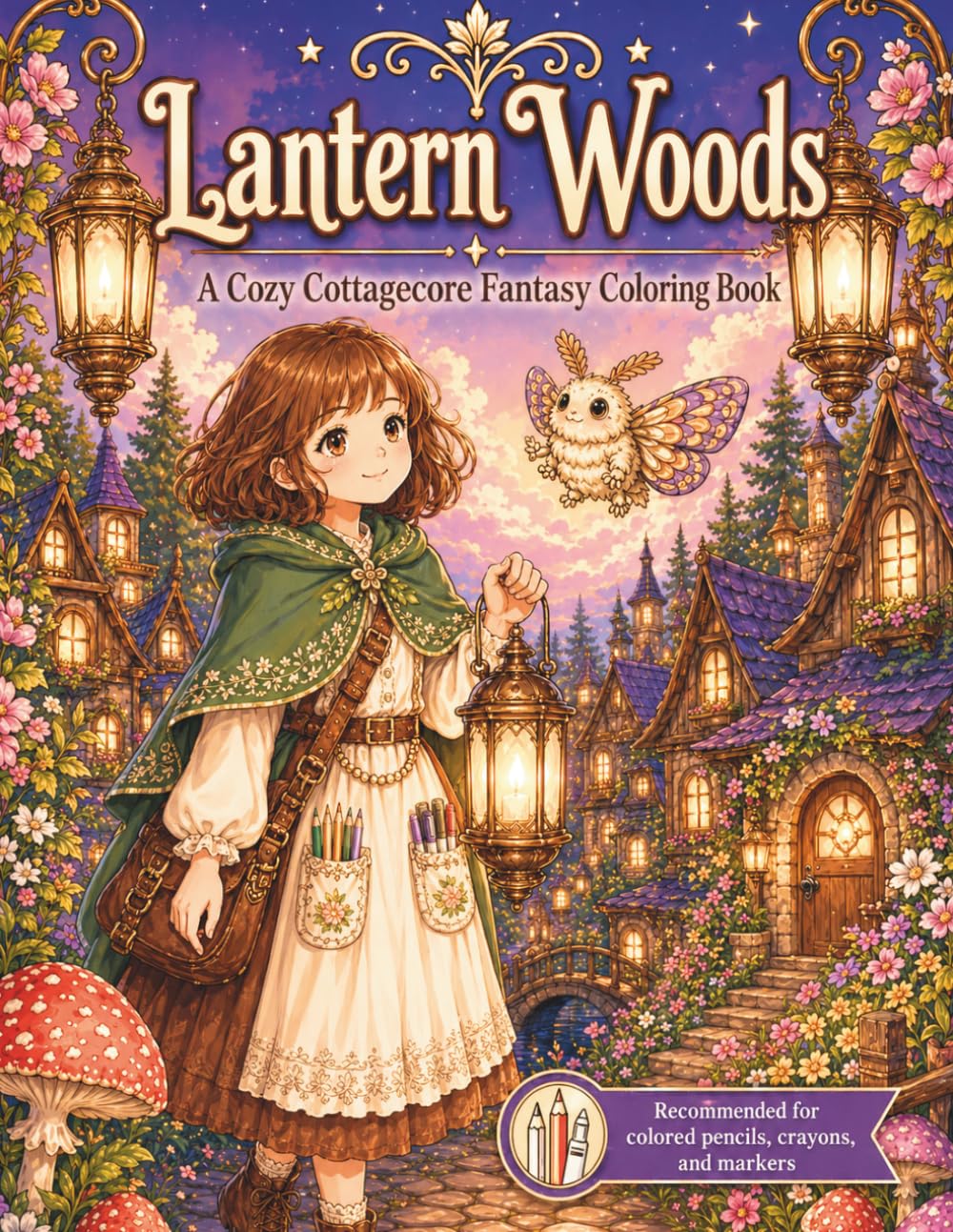 Lantern Woods: A Cozy Cottagecore Fantasy Coloring Book with Whimsical Woodland Villages, Lantern-Lit Scenes, Mushroom Cottages, Forest Fairies, and Relaxing Nature Designs