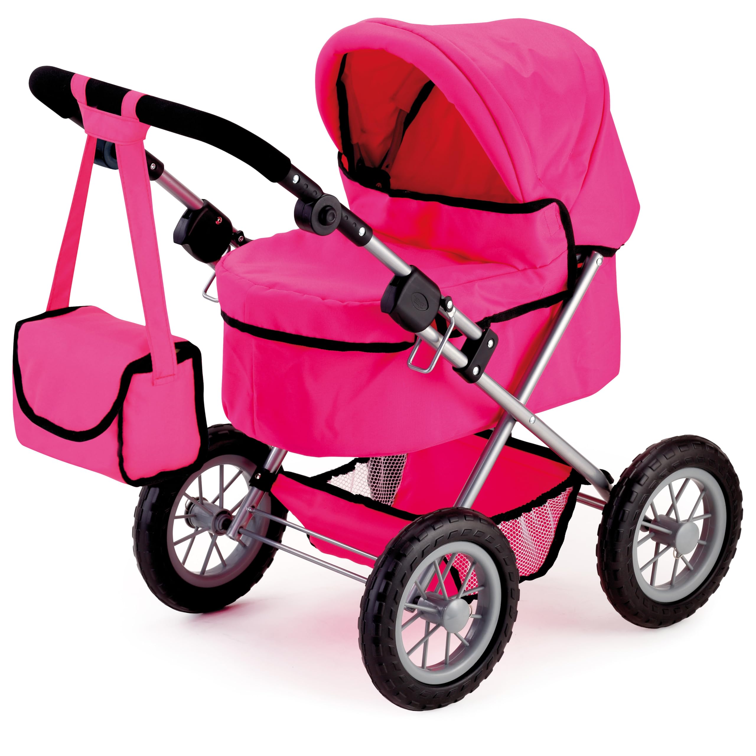 Bayer: Trendy Pram - Hot Pink - Includes Shoulder Bag, Fits Dolls Up to 18", Adjustable Handle, Kids Pretend Play, Shopping Basket