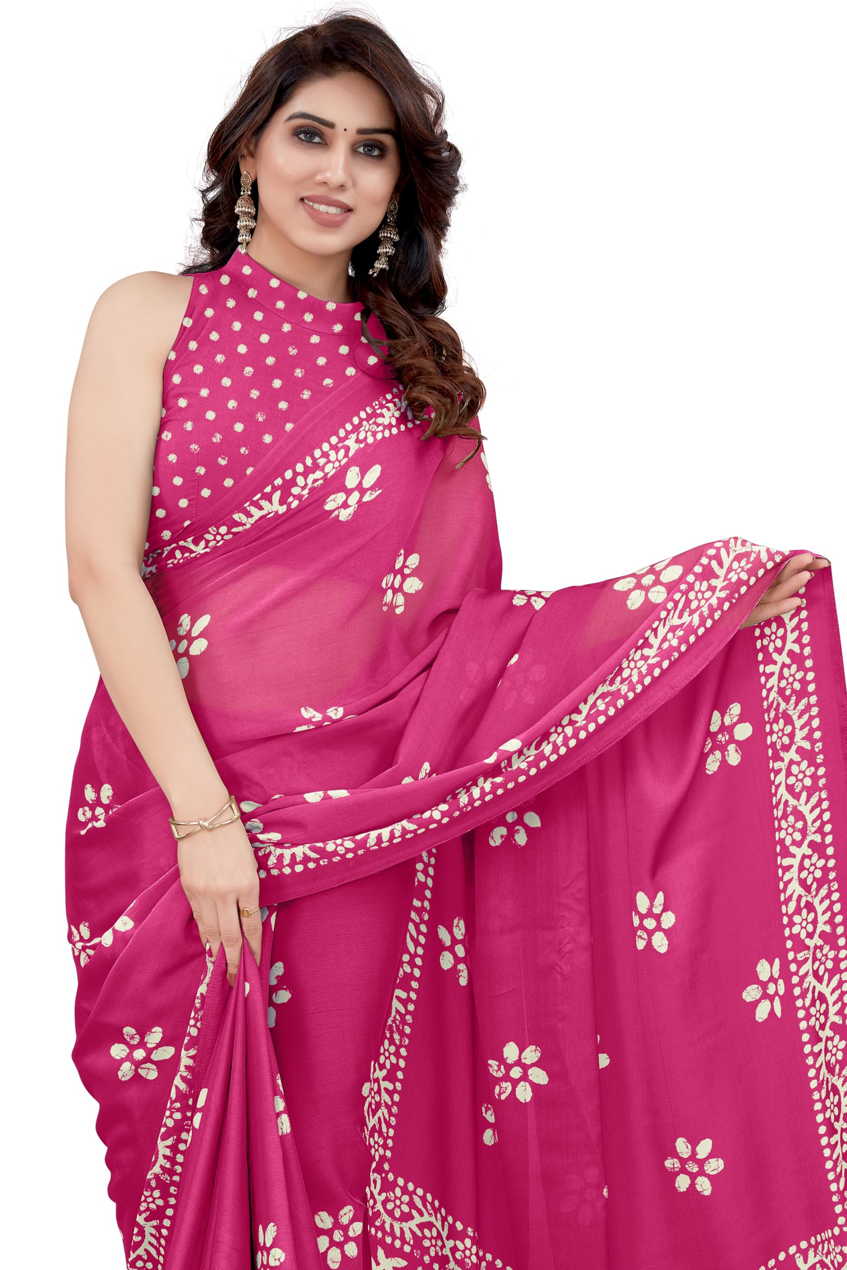 Women's Latest Chiffon Batik Printed Saree with Blouse Piece