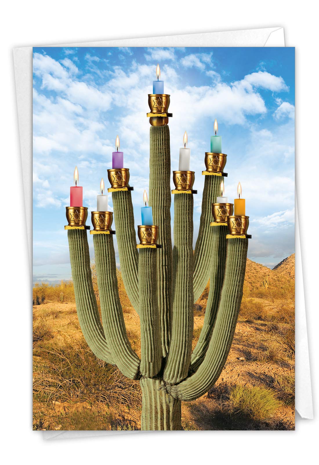 NobleWorksNobleWorks - Funny Hanukkah Greeting Card with Envelope - Religious Holiday Humor, Jewish Chanukkah Notecard - Prickly Menorah C3441HKG