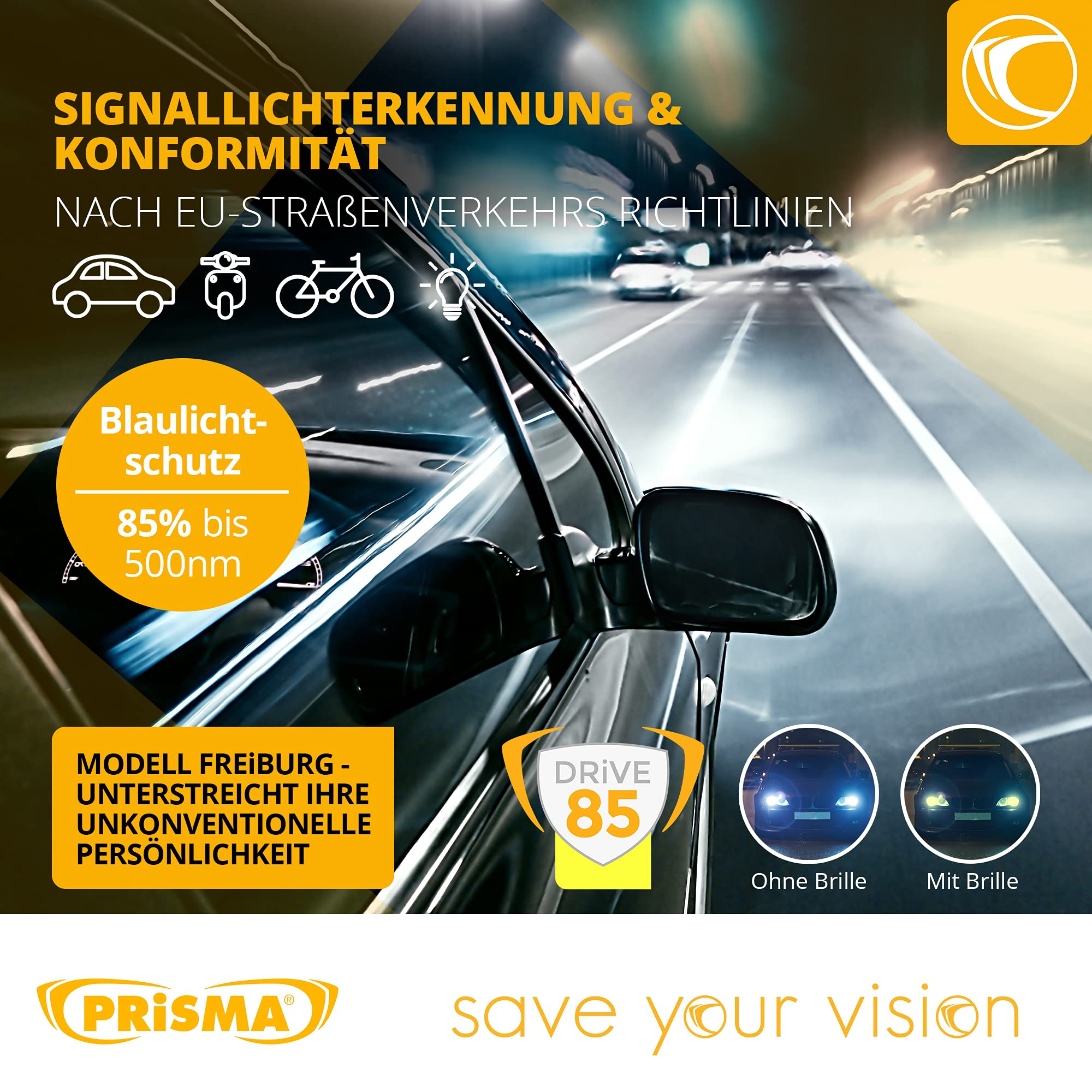 PRiSMA FREiBURG okulary filtrujące niebieskie światło, 4 warianty do pracy, PC, TV, gier, e-sportu i kierowców, redukują wysiłek oczu, dobry sen