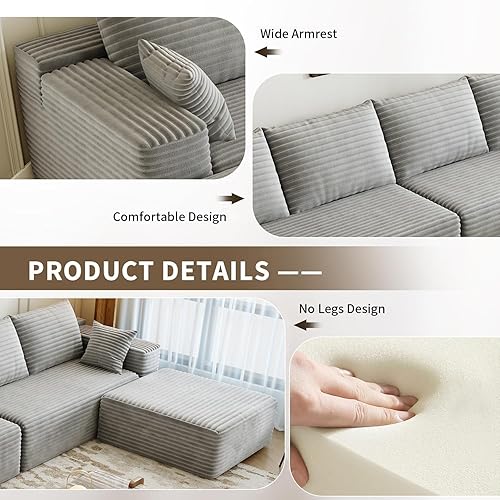 Miniatura 9 de Sofá modular modular de 139.4 pulgadas, sofás minimalistas en forma de U de gran tamaño con 2 tumbonas otomanas y 2 asientos medios, moderno juego