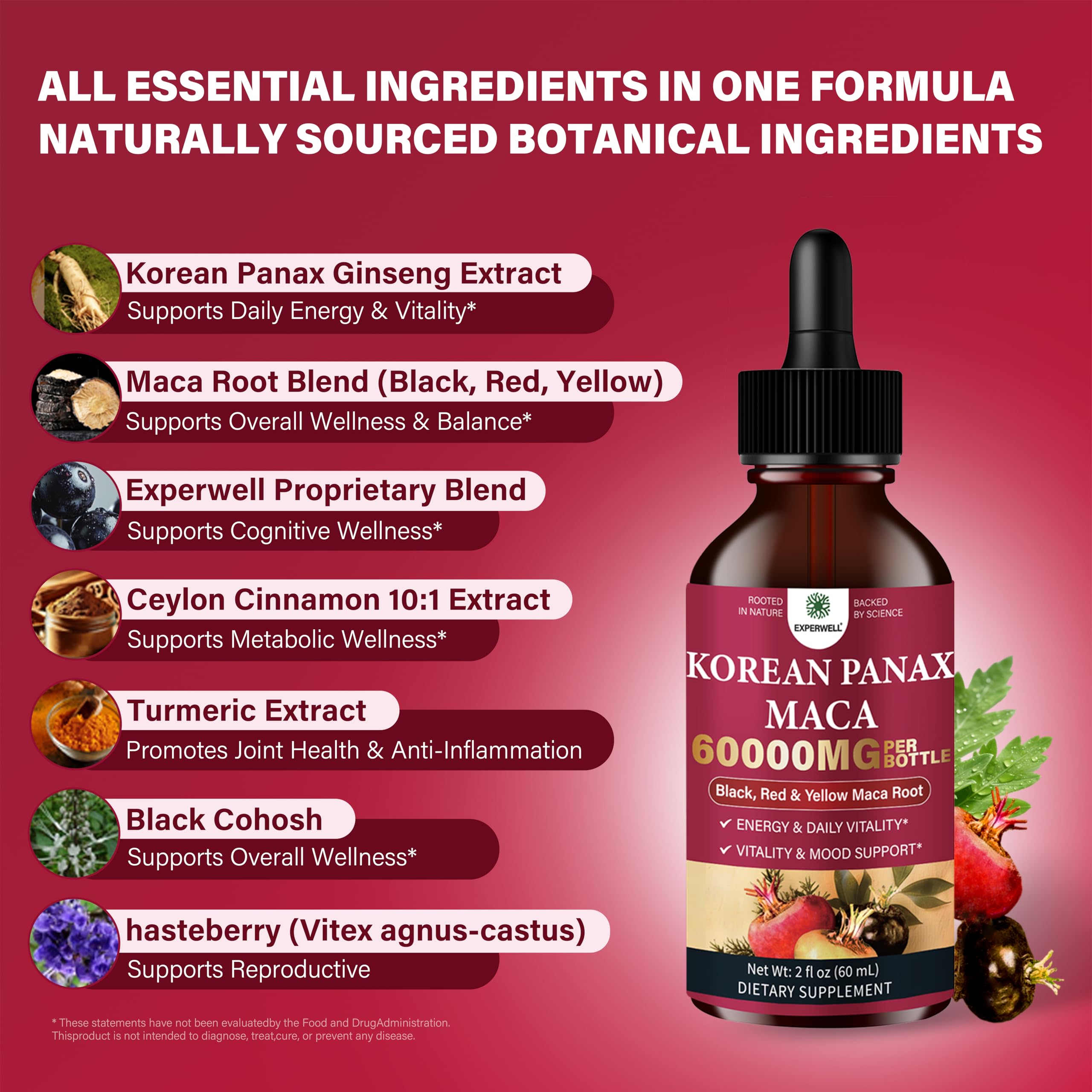 Korean Panax Ginseng Liquid,Red Ginseng & Maca Root (Black, Red, Yellow) 10:1 Extract – Supports Energy, Focus, Performance & Immune Health – Vegan, Alcohol-Free (2 Fl Oz(Pack of 1) — Amazon image 2