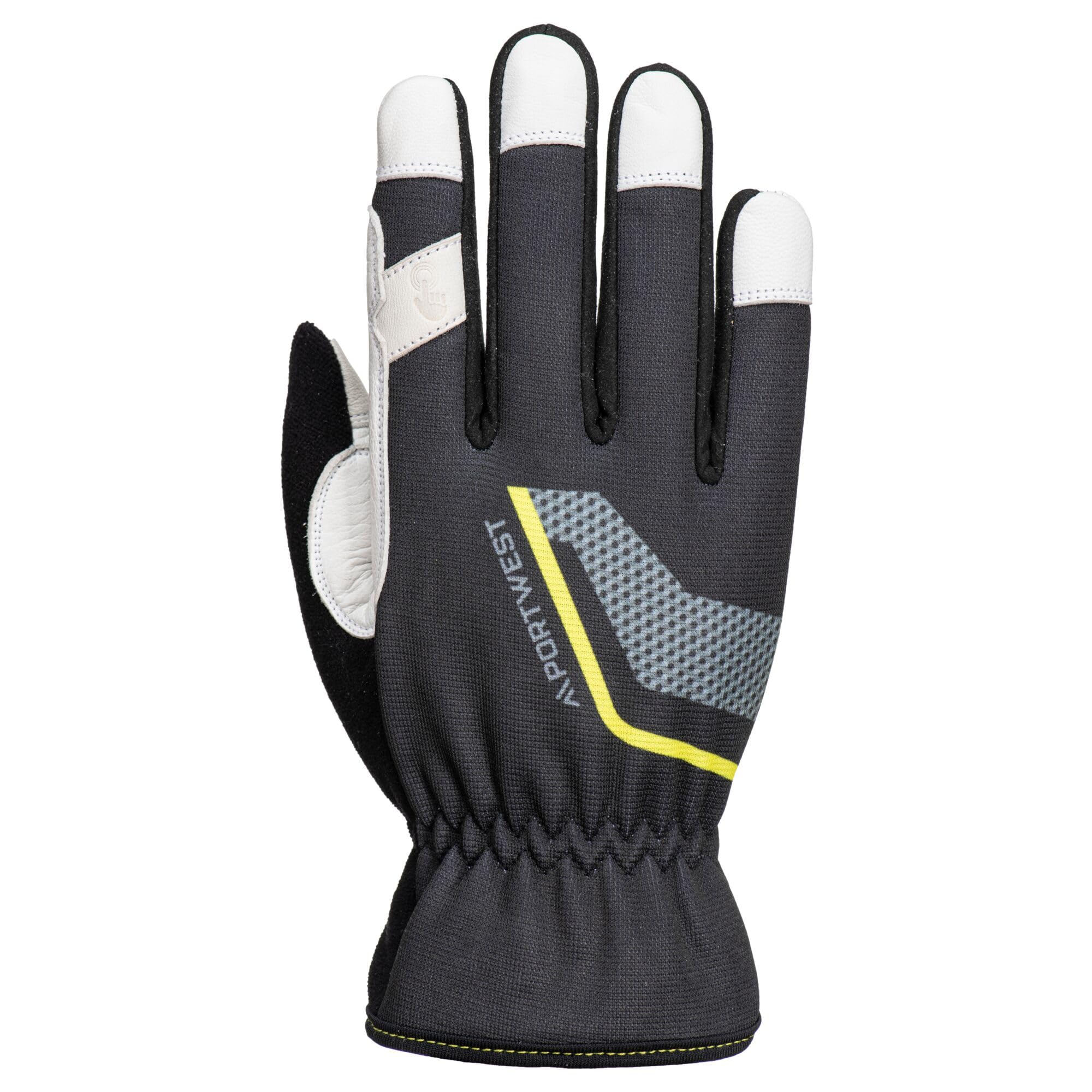 Portwest Black A775 Mechanic 110 Leather Palm Work Safety Gloves Durable Goatskin Reinforced Thumb Touchscreen Compatible High Dexterity Hand Protection, S
