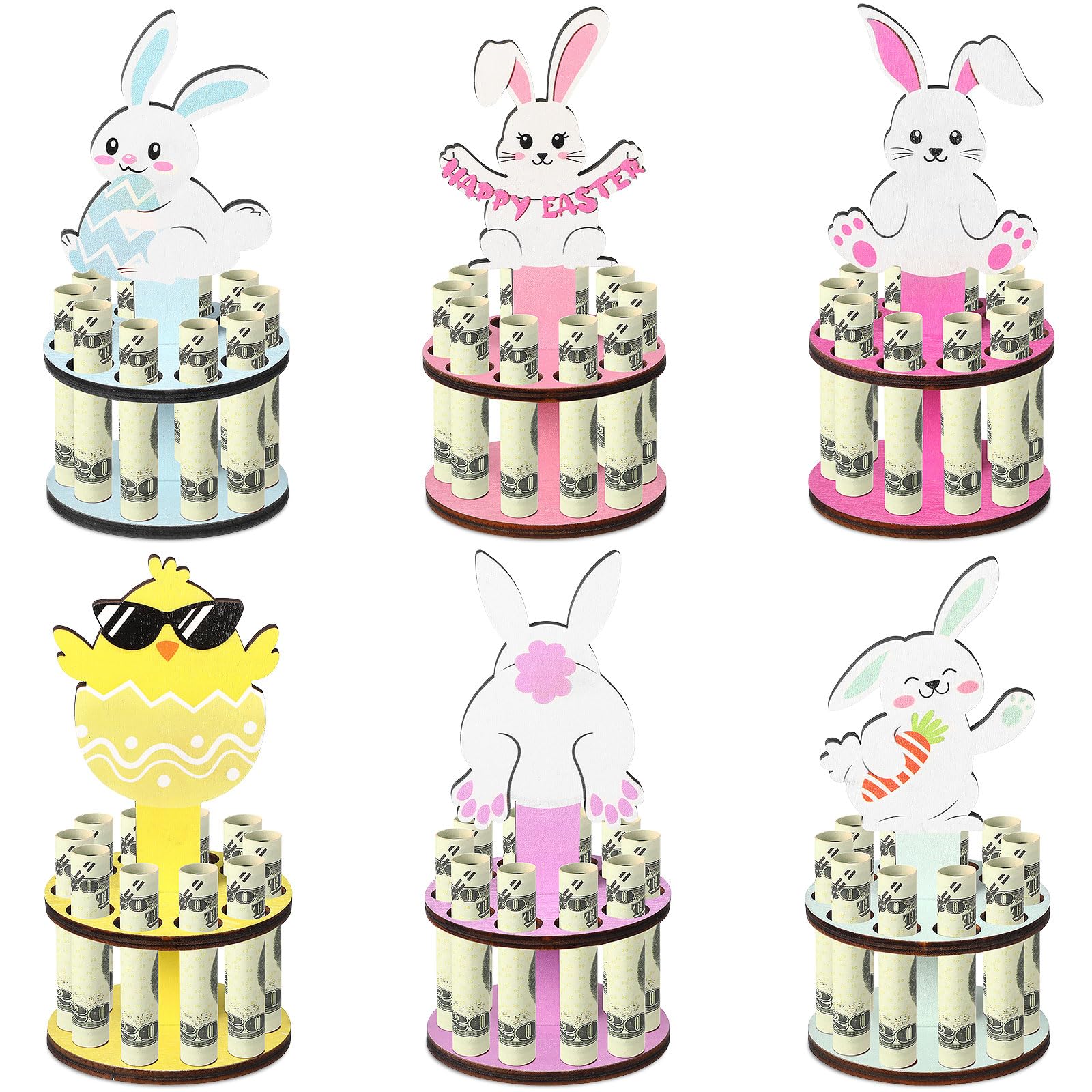 Blosssound 6 Pieces Money Holders Wooden Cash Holder with 10 Holes Candy Money Dispenser Cash Tree Table Decor for Holiday Party Favors Supplies(Easter)-picture-10