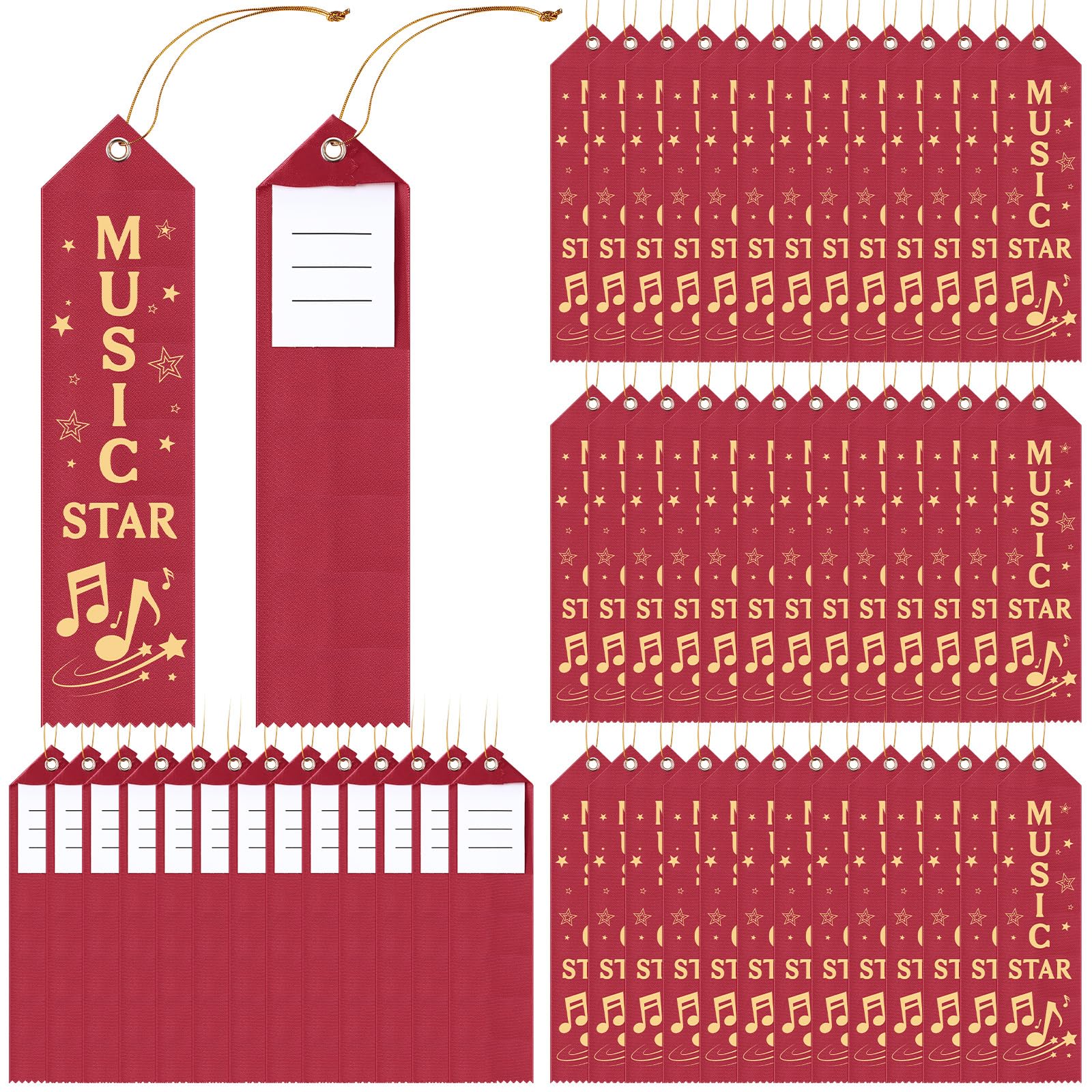 Tingjoo 50 Pcs Music Star Ribbons 8 x 2 Inches Award Ribbons with Cards and Strings, Prize Achievement Honorable Mention for Team Competition Rewards