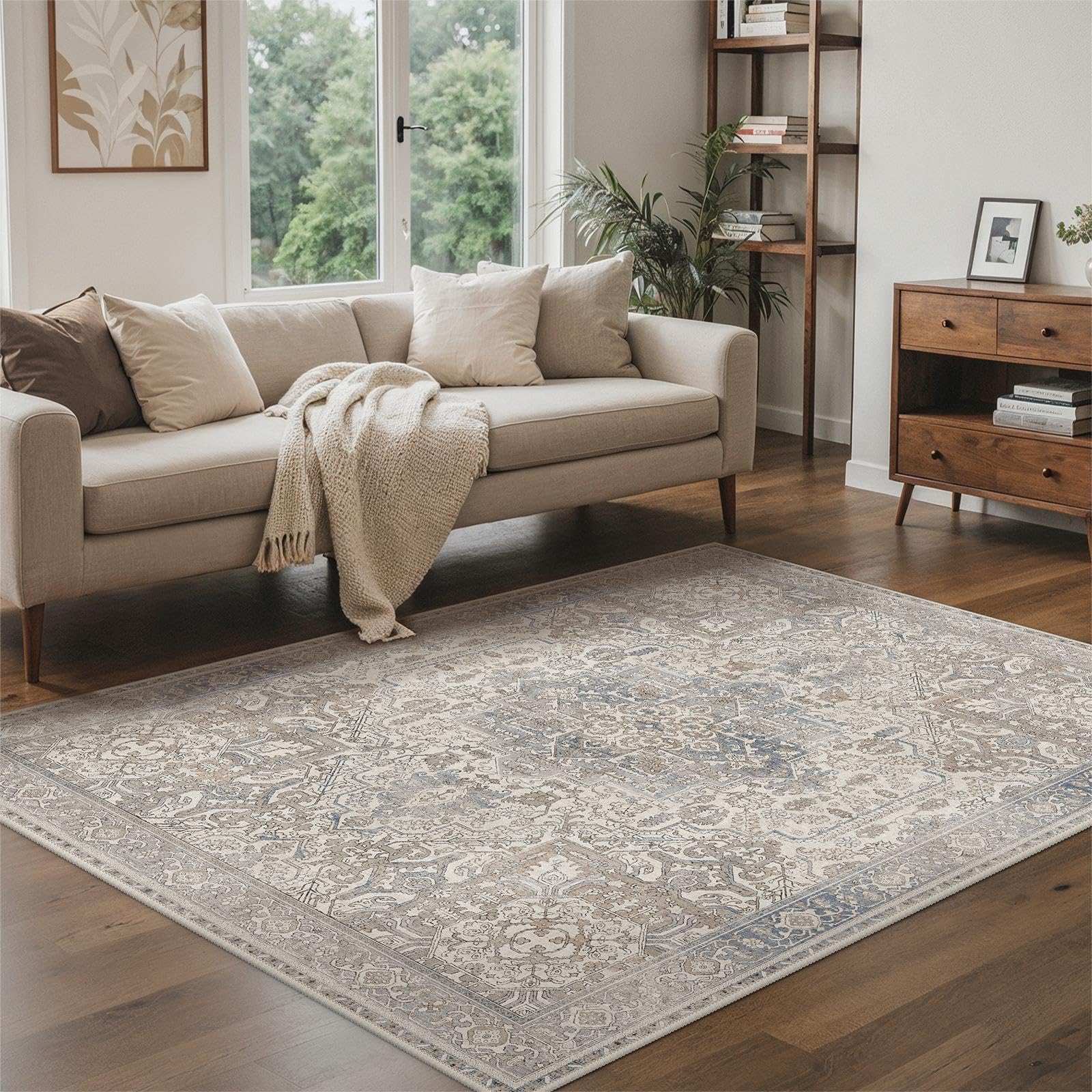 GENIMO Vintage Rug Living Room Large 160x230cm, Boho Area Rugs Washable, Non-Slip Carpet, Low Pile, Non-Shedding, Oriental Printed Design, Dining Room, Office, Bedroom, Kitchen, Hall, Lounge, Indoor — image 1