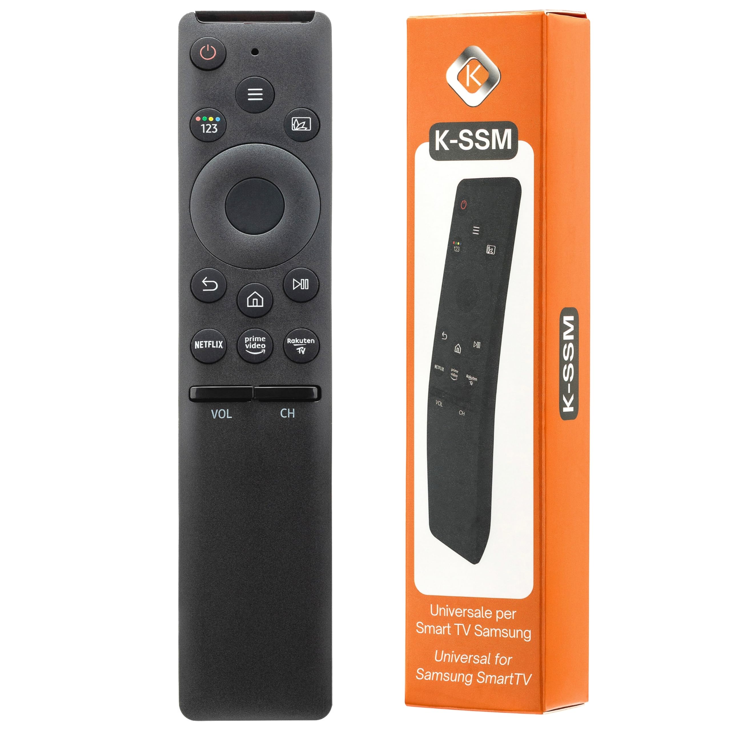 Koomando Telecomando universale per Smart TV Samsung, pronto all’uso, senza programmazione, infrarossi, tasti Netflix Prime Rakuten, pad centrale, solo per TV Samsung originale, no comandi vocali
