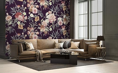 Miniatura 2 de Murwall Dark Floral Wallpaper Vintage Flowers Wall Mural Retro Flower Bouquet with Leaves Wall Design Living Room