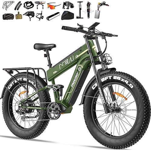 FREESKY Dual Battery Electric Bike for Adults, 48V 41AH 160 Miles Long Range Dirt E Bike, 3000W Motor 40MPH+, 26" Fat Tire Fast Mountain EBike, Full Suspension & Hydraulic Brakes, UL 2849 Certified