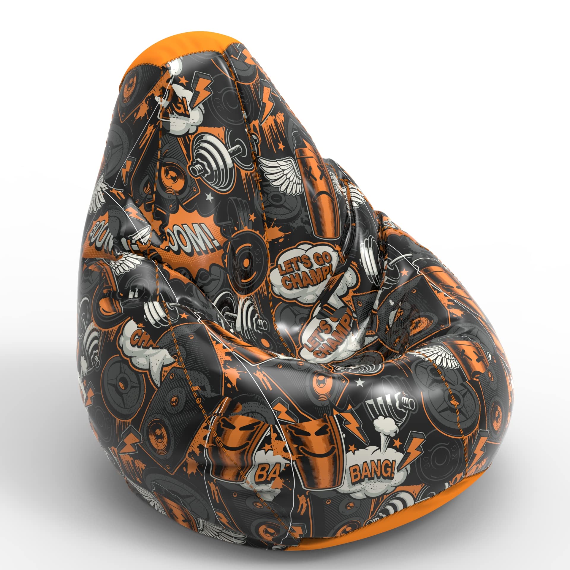 ComfyBean Bag-XL Designer Lazzy-Printed Bean Bag Filled with Beans-Size -  XL-Lets Go Champ - F - Black Orange : Amazon.in: Home & Kitchen
