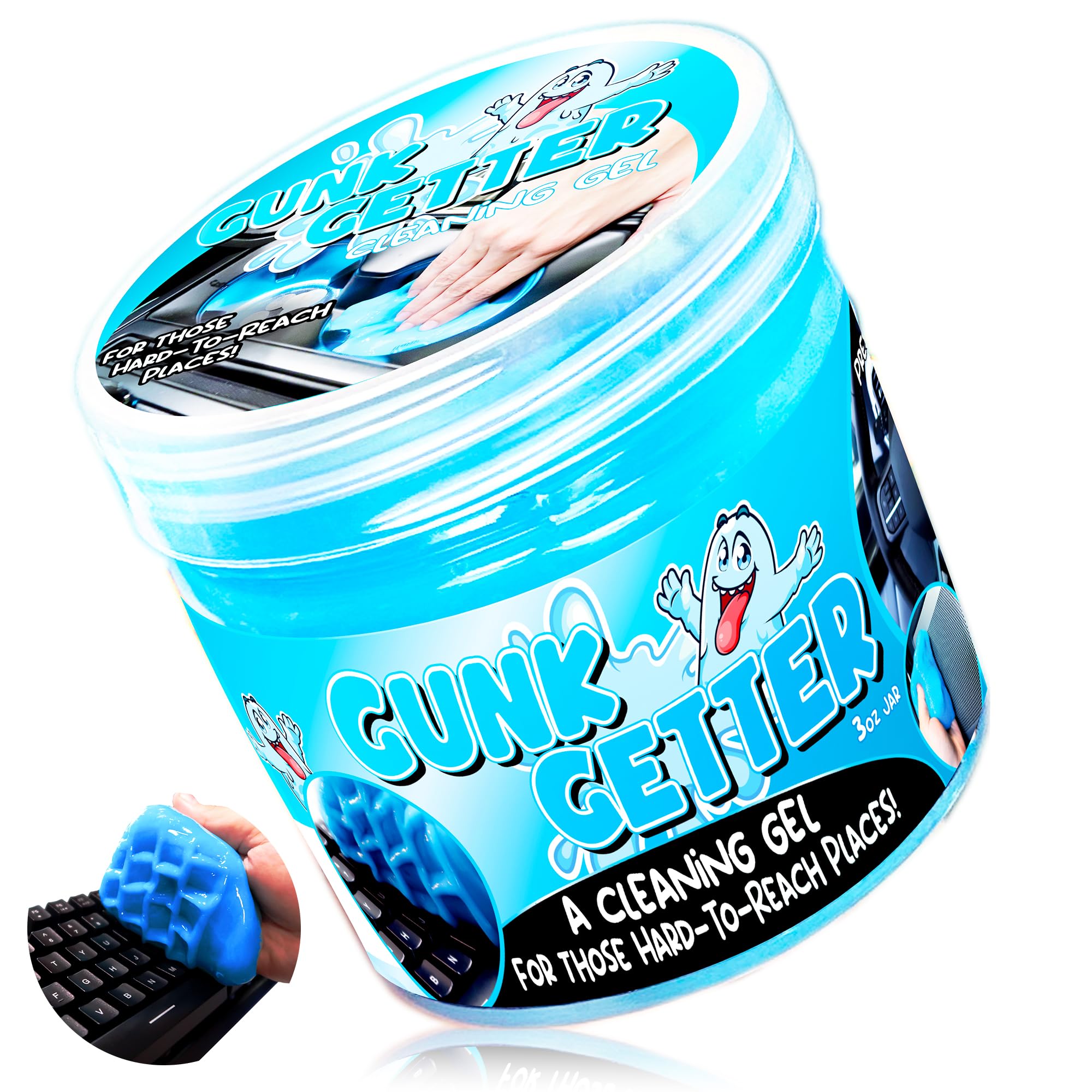 PeerBasics Gunk Getter, Cleaning Gel for Those Hard to Reach Places, Automotive Cup Holder Electronic Keyboard Office, Slime Gel Cleaner Dust Crumb Removal (Jar, Blue, 3.5oz)