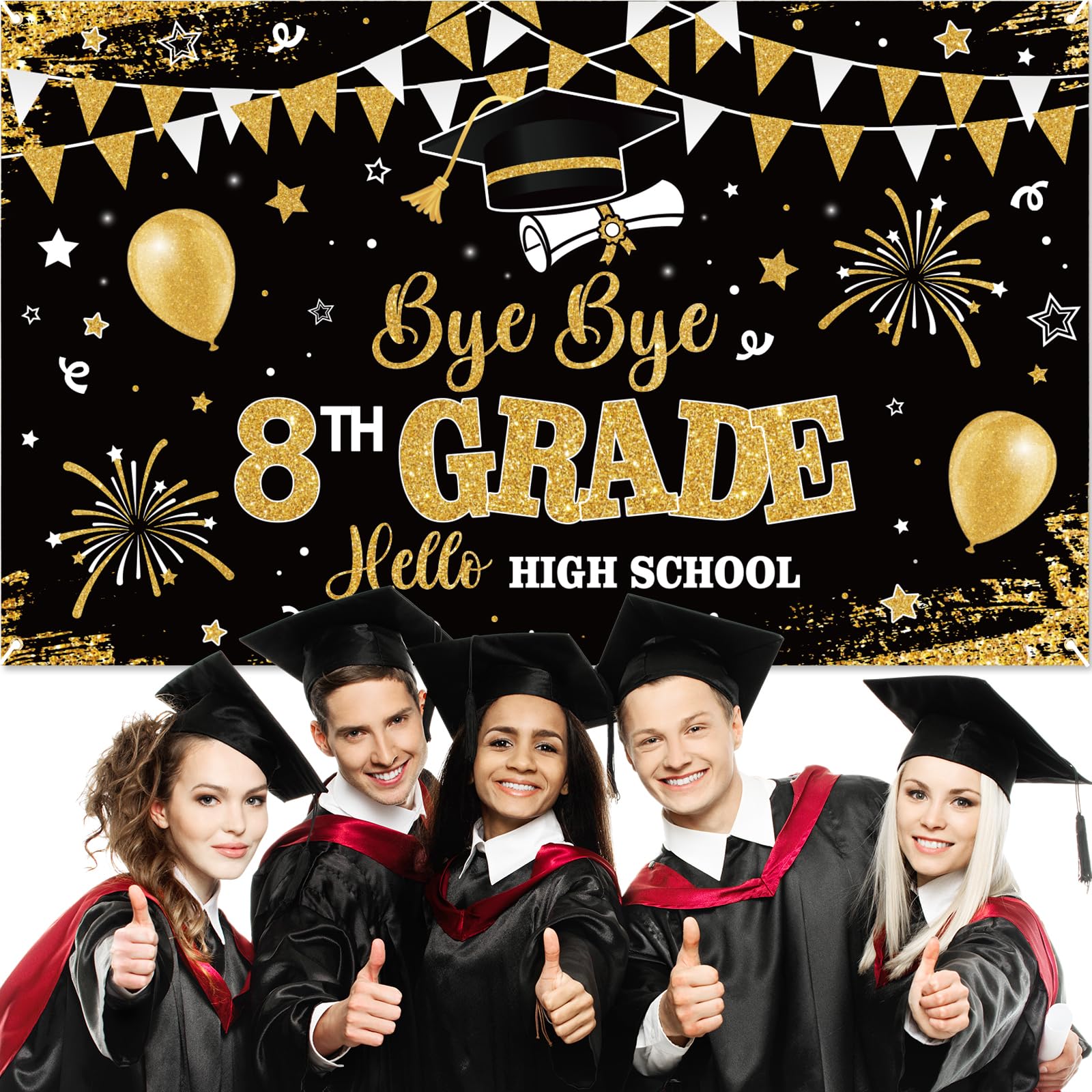 Arosche Peace Out 5th Grade Graduation Banner 2025 – 72x48 Inch Next Stop Middle School Backdrop