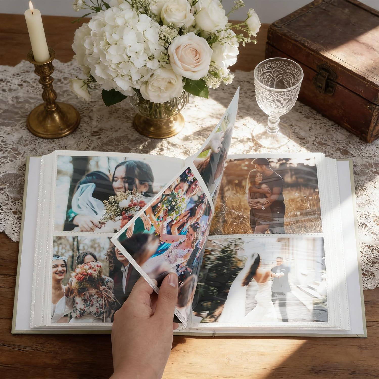 Wedding Elegant Embroidery Photo Album with Window Matting Pages– Holds 200+ 4x6 Pictures– Luxury Wedding Guest Book, Baby Memory Album, Family Travel Scrapbook Gift (Yellow, 200 Pockets)