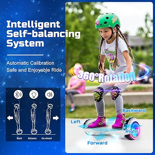 Miniatura 2 de Scooter con accesorio de asiento para niños y adultos, scooter de equilibrio de 6.5 pulgadas y 8.5 pulgadas con altavoces Bluetooth y luz LED