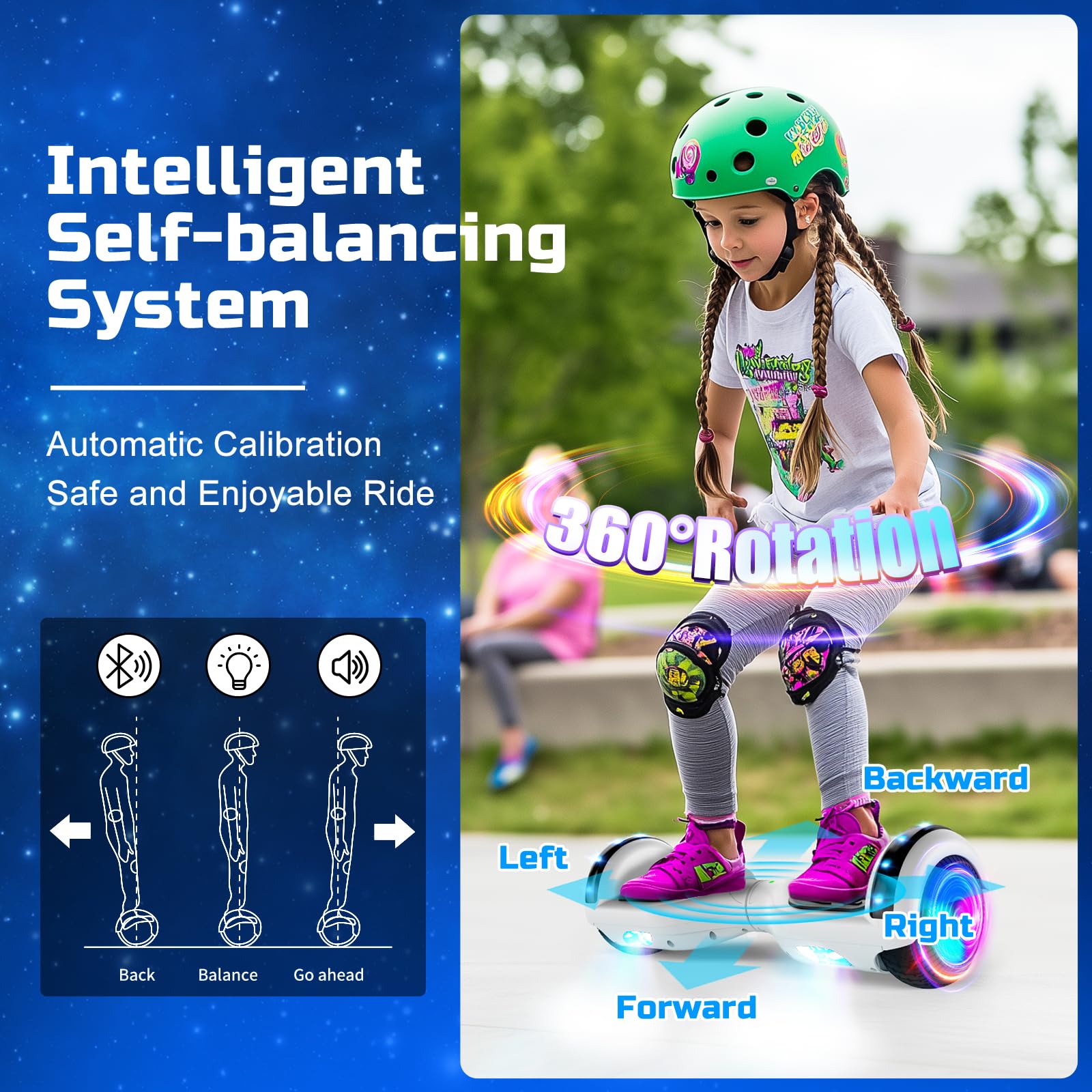 Hoverboard 6.5" Overboard Hover Borad ze światłami LED/Bluetooth, deskorolka hoverboards, prezent dla dzieci
