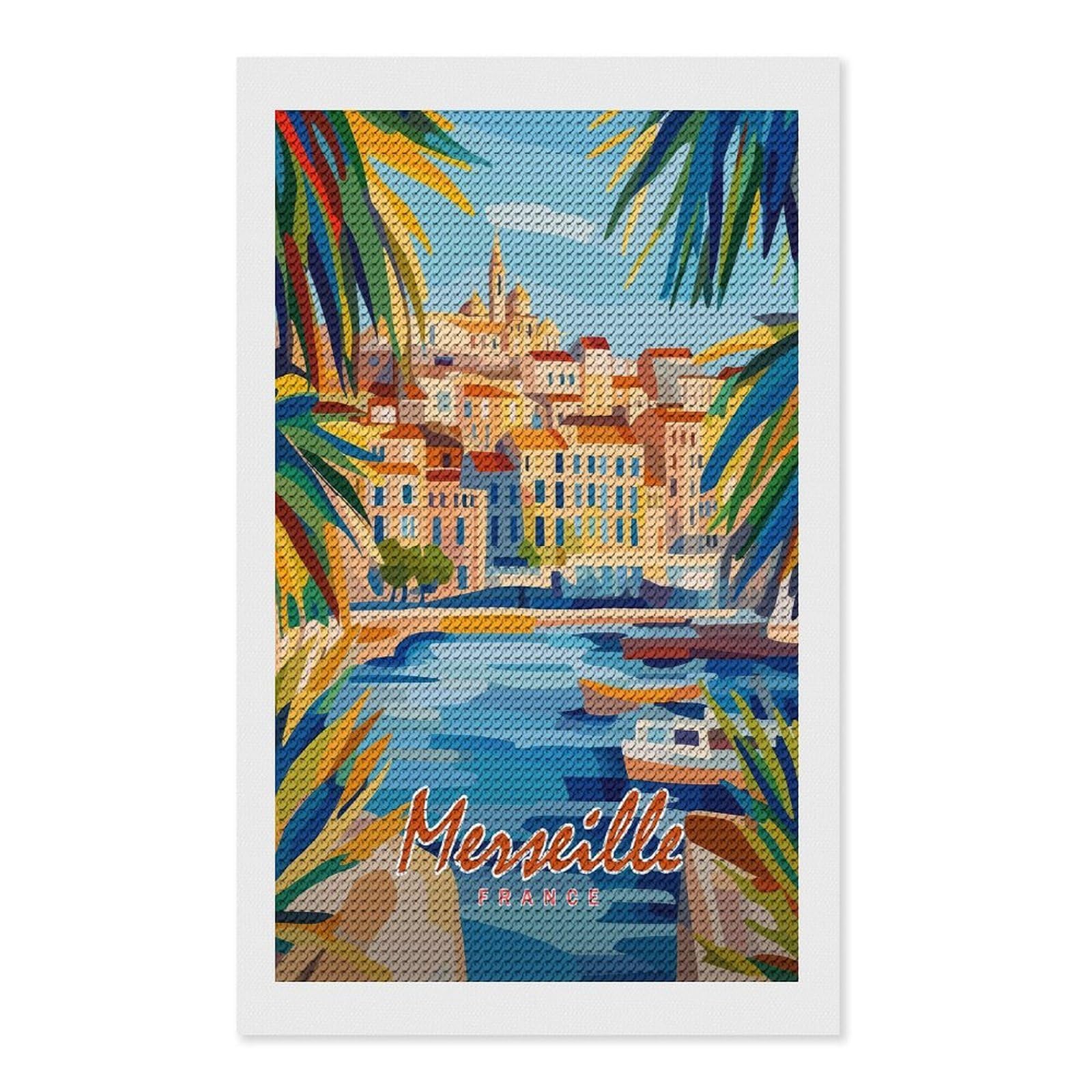 Junmoney Marseille Cityscape DIY Diamond Art Canvas Kit 12"x20", for Teens, Aesthetic Room Decor, Farmhouse Decor, Canvas Picture, Birthday Gift