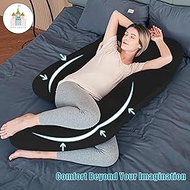 Cute Castle Pregnancy Pillows, Soft U-Shape Maternity Pillow with Removable Cover - Full Body Pillows for Adults Sleeping - Pregnancy Must Haves - Jumbo 57 Inch - Black
