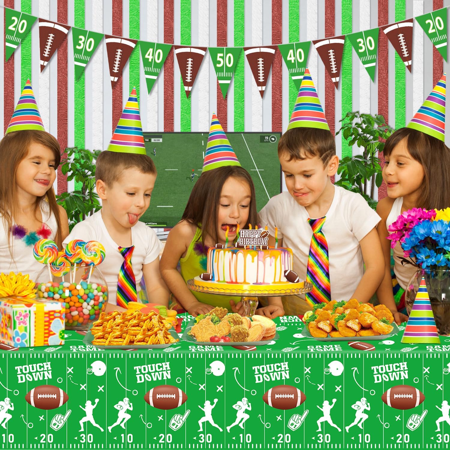4 Pack Football Tablecloths Disposable Table Covers Touchdown Table Cloth Football Party Decoration Football Plastic Tablecloth for Rectangle Tables Football Theme Birthday Party Supplies 51 X 86IN - Image 2