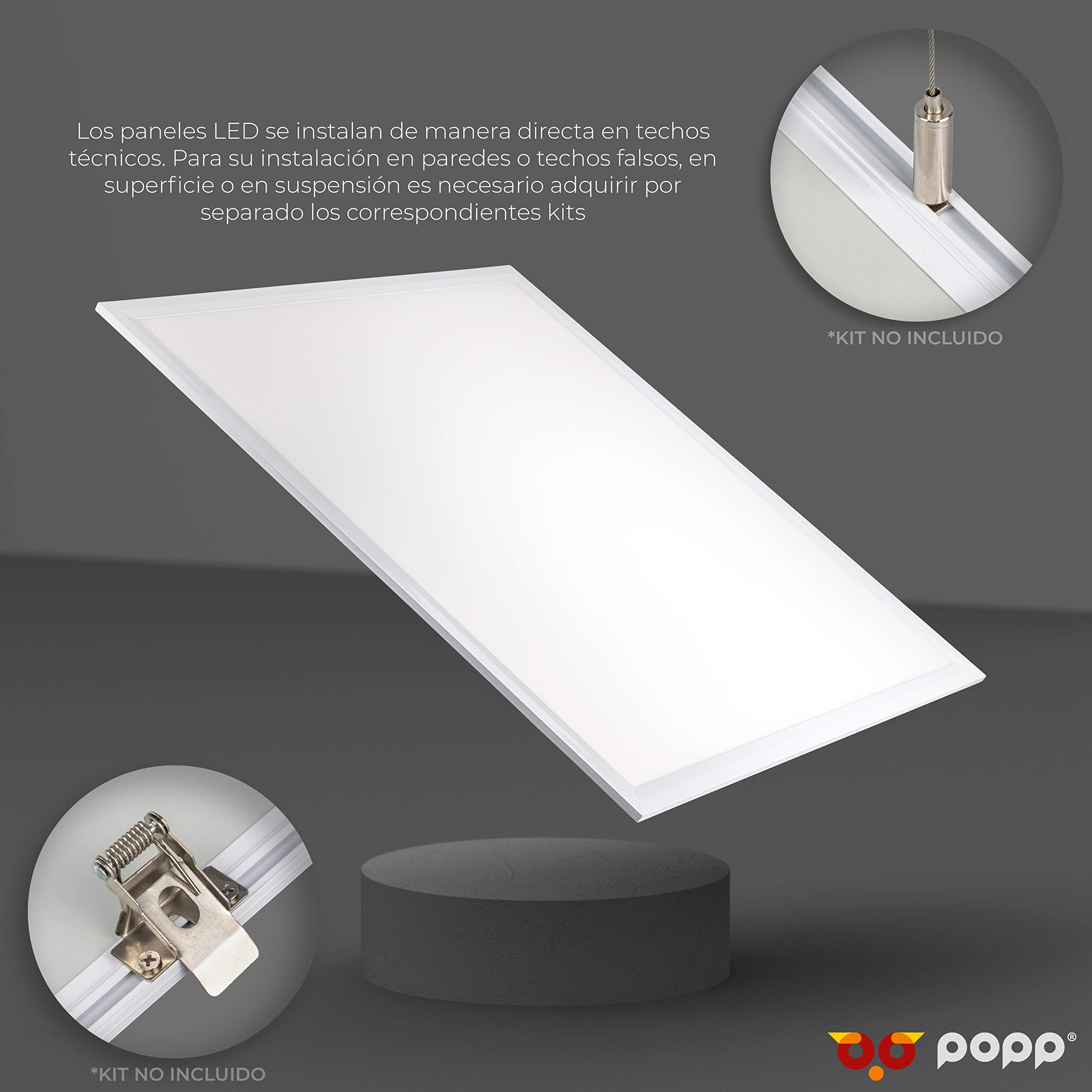 POPP® Panel LED Empotrable 40W super slim PRO con lente PMMA UGR<19 SMD 4014 IP40*(Driver LIFUD incluido) No flicker no requiere tornillos instalación, para techos desmontables (60x60cm Pack 2, 4000K)