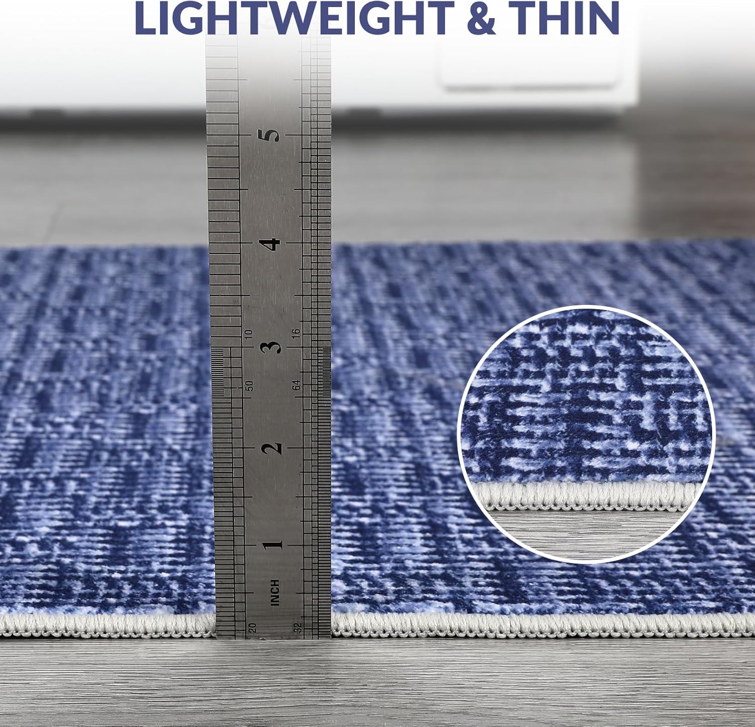 Modern Runner Rug 2x6 Washable Rug Runner Solid Woven Print Hallway Runners Indoor Soft Entryway Rug Non Slip Non-Shedding Low Pile Foldable Kitchen Rug Runner for Laundry Bedside Blue