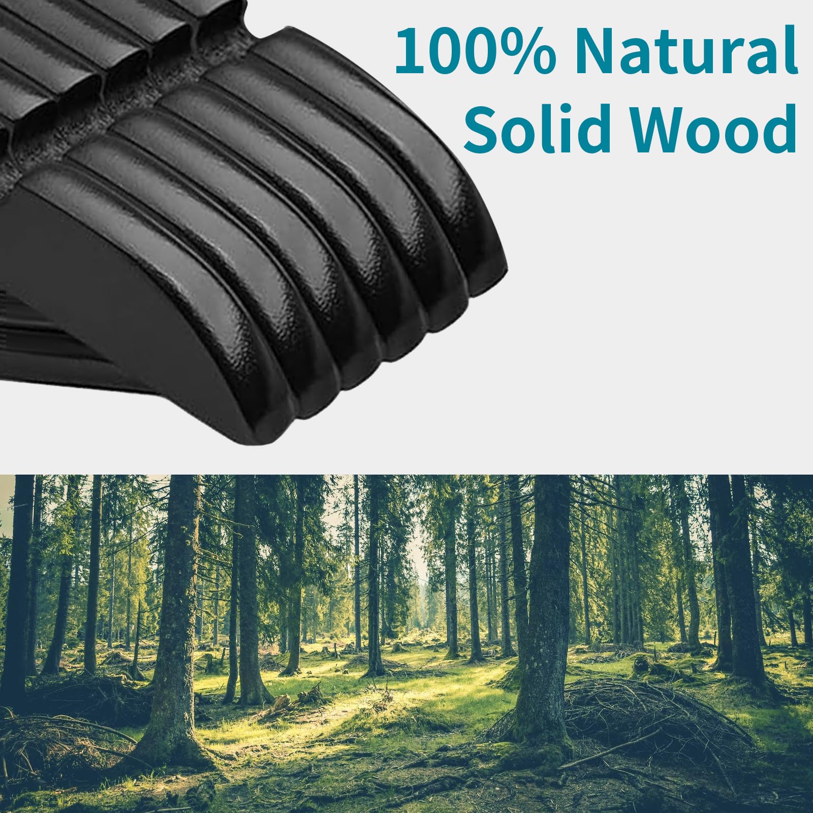 ABHENG Kleiderbügel Holz 30 Stück, Holzbügel mit rutschfester Hosensteg und 360° drehbarer Haken, Einkerbungen im Schulterbereich, Hergestellt aus Naturholz, 44,5B x 23H cm, Schwarz + Silbern,AWY0330B