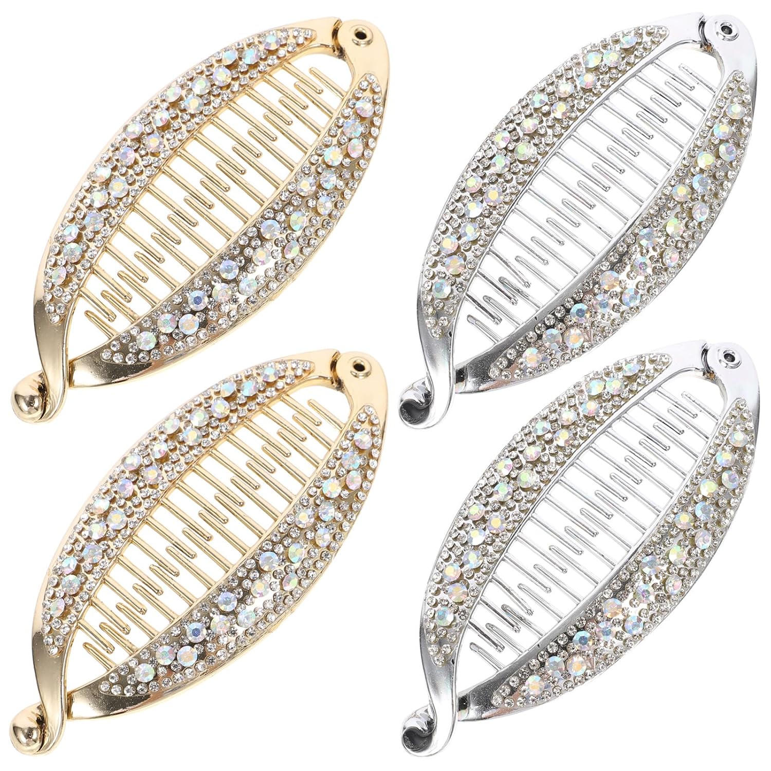 LALAFINA Rhinestone Banana Hair Clips for Women 12 Pcs Metal Ponytail Holder Fish Shape Design Stylish Hair Accessories for Work Party Beach