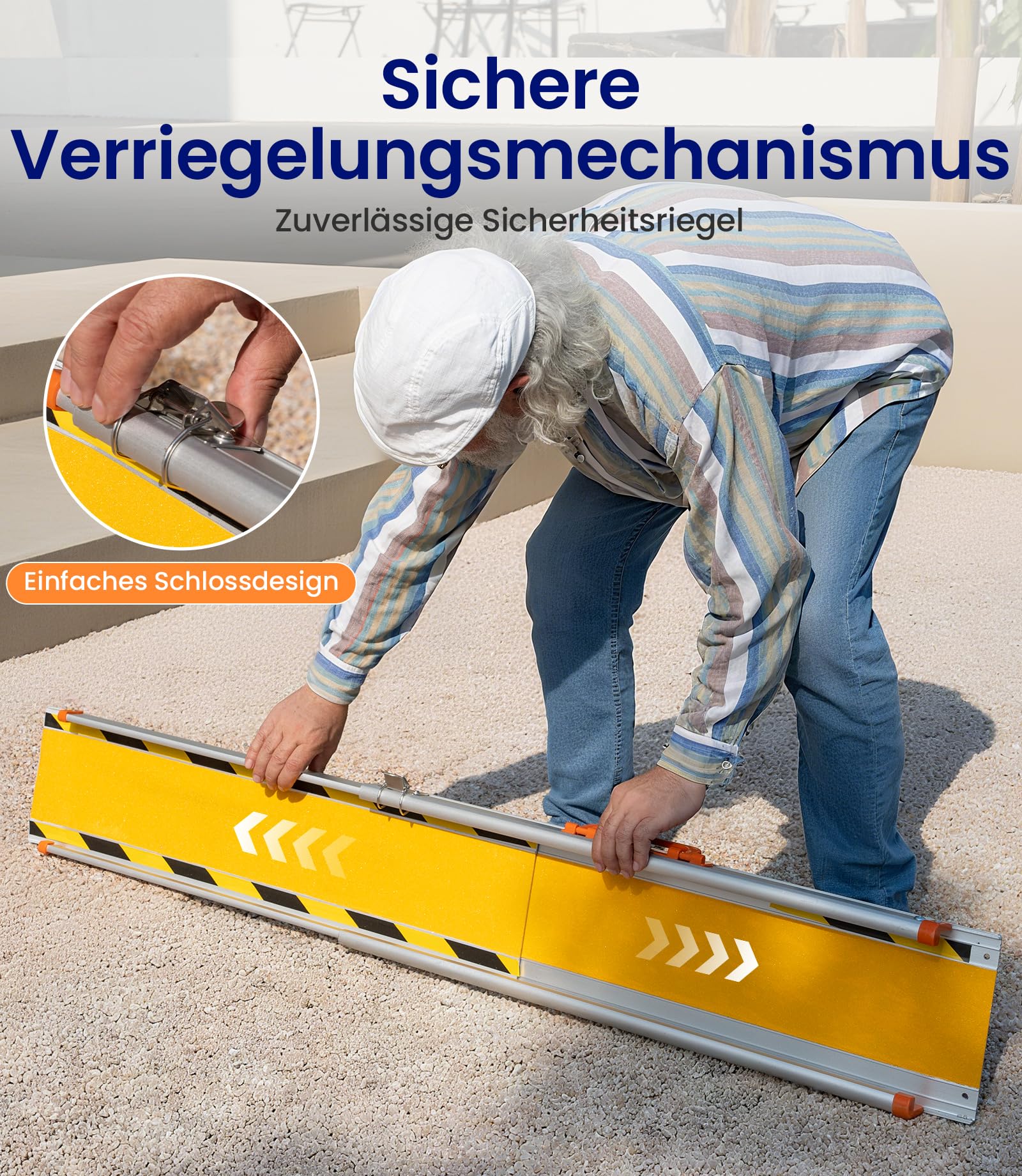 VOCIC CP31 Rollstuhlrampe für Treppen 92-152CM,Rampe für Rollstuhl tragbare | Aluminium klappbar stabil Teleskoprampe für Rollstühle nur 7KG, Fahrradrampe Auffahrrampe Laderampe bis 300KG,Gelb