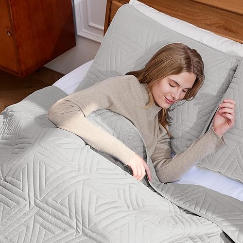 Miniatura 6 de Whale Flotilla Juego de edredón suave de tamaño individual para todas las estaciones, juego de ropa de cama de 2 piezas, colcha geométrica