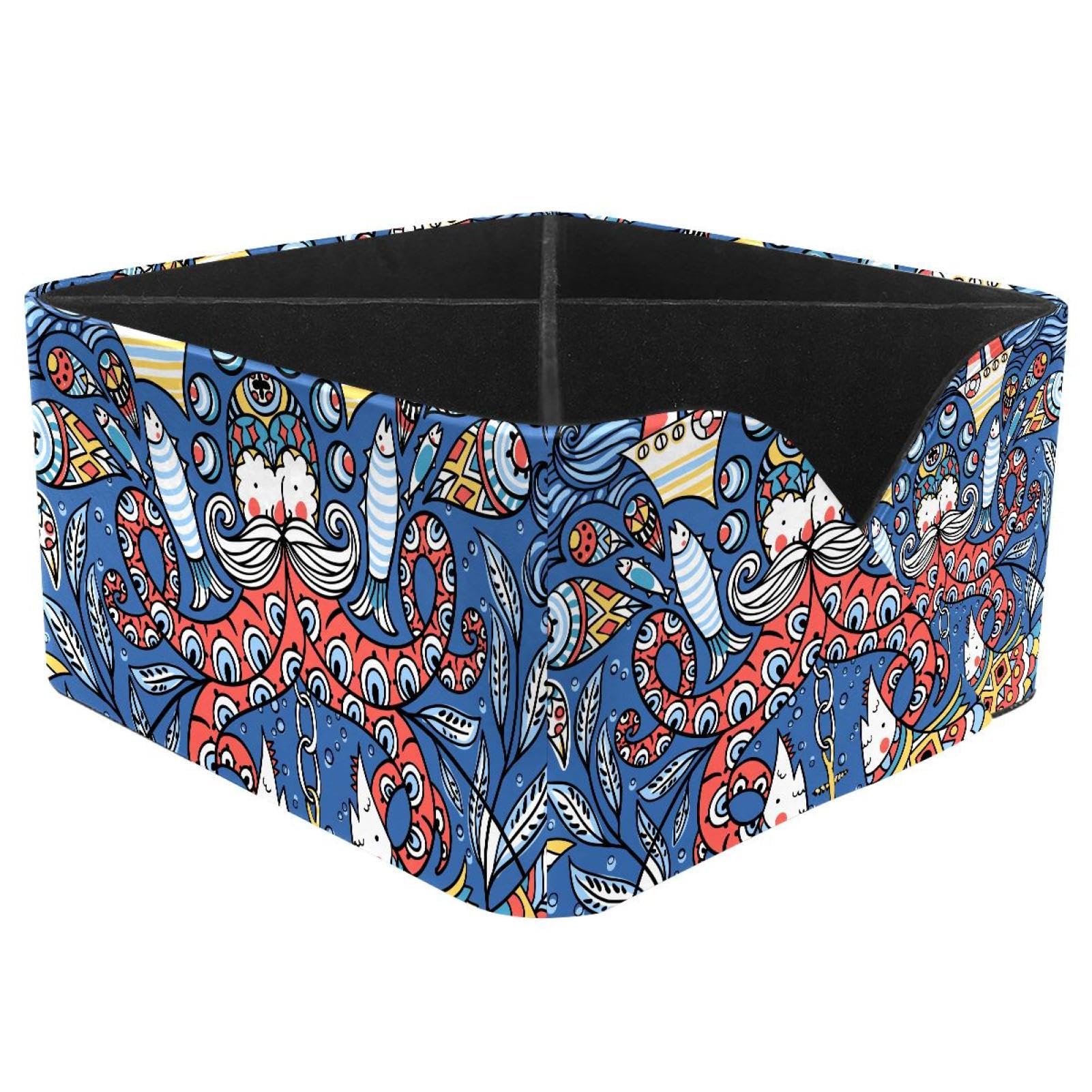 KengjuTesu Colored Old Octopuses Fishes Boats Pattern Desktop Organizer Pen Holder, Rectangular Pencil Cup for Office, Study and Makeup Stations