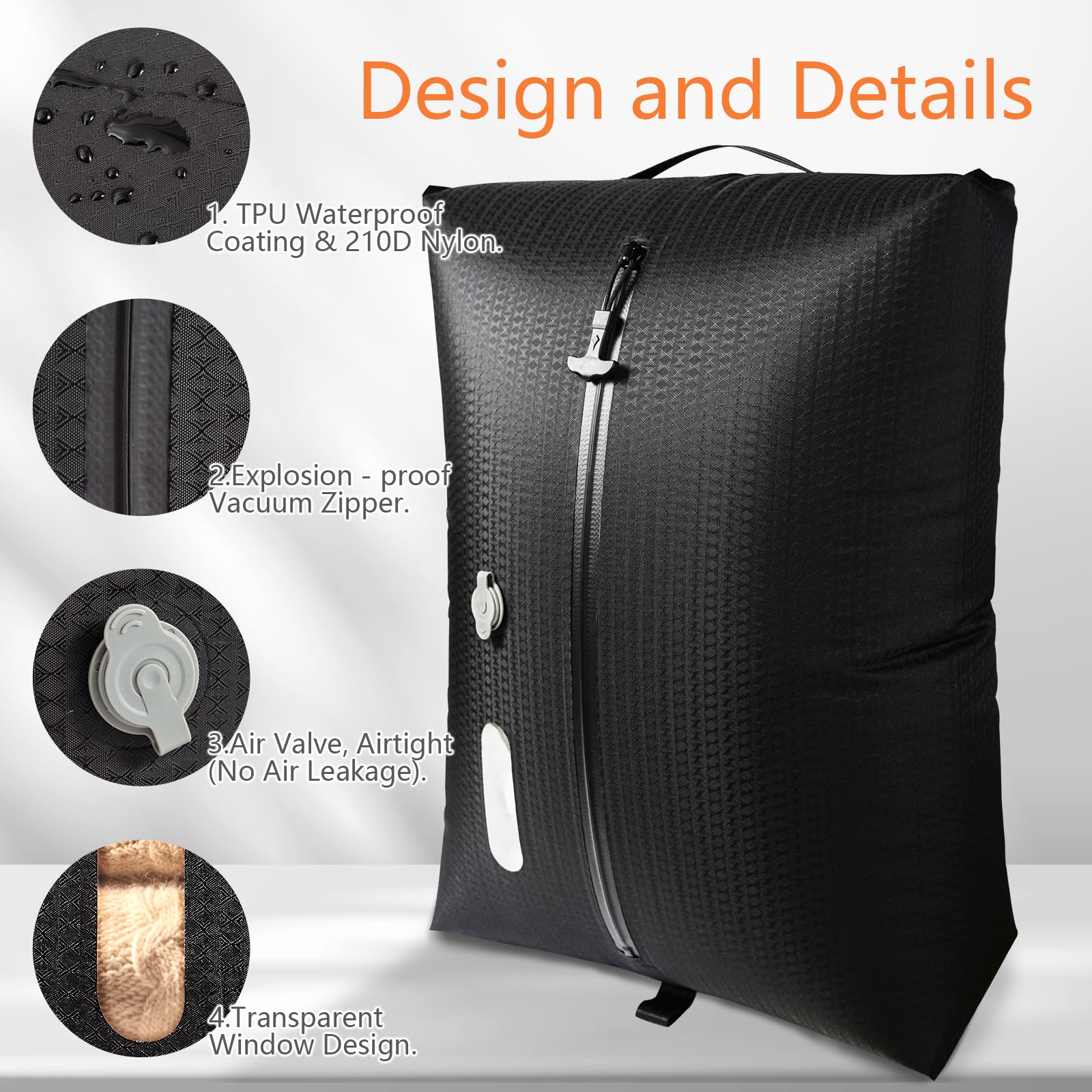 Vakuumbeutel für Kleidung Reise, Reise Vakuumbeutel mit Pumpe Kabelloser, 20 Zoll Handgepäck Vakuumbeutel, Vacuum Bags for Clothing Travel Mit Sichtfenster, Doppellagiges Gewebe,IP67 (2 Stück+ Pumpe)