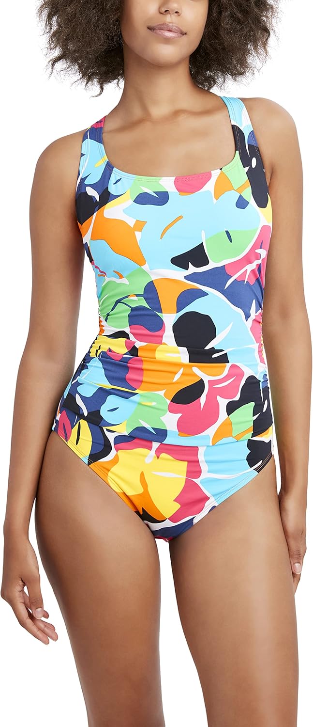 Nautica Women's Standard One Piece Swimsuit Crossback Tummy Control Quick Dry Bathing Suit