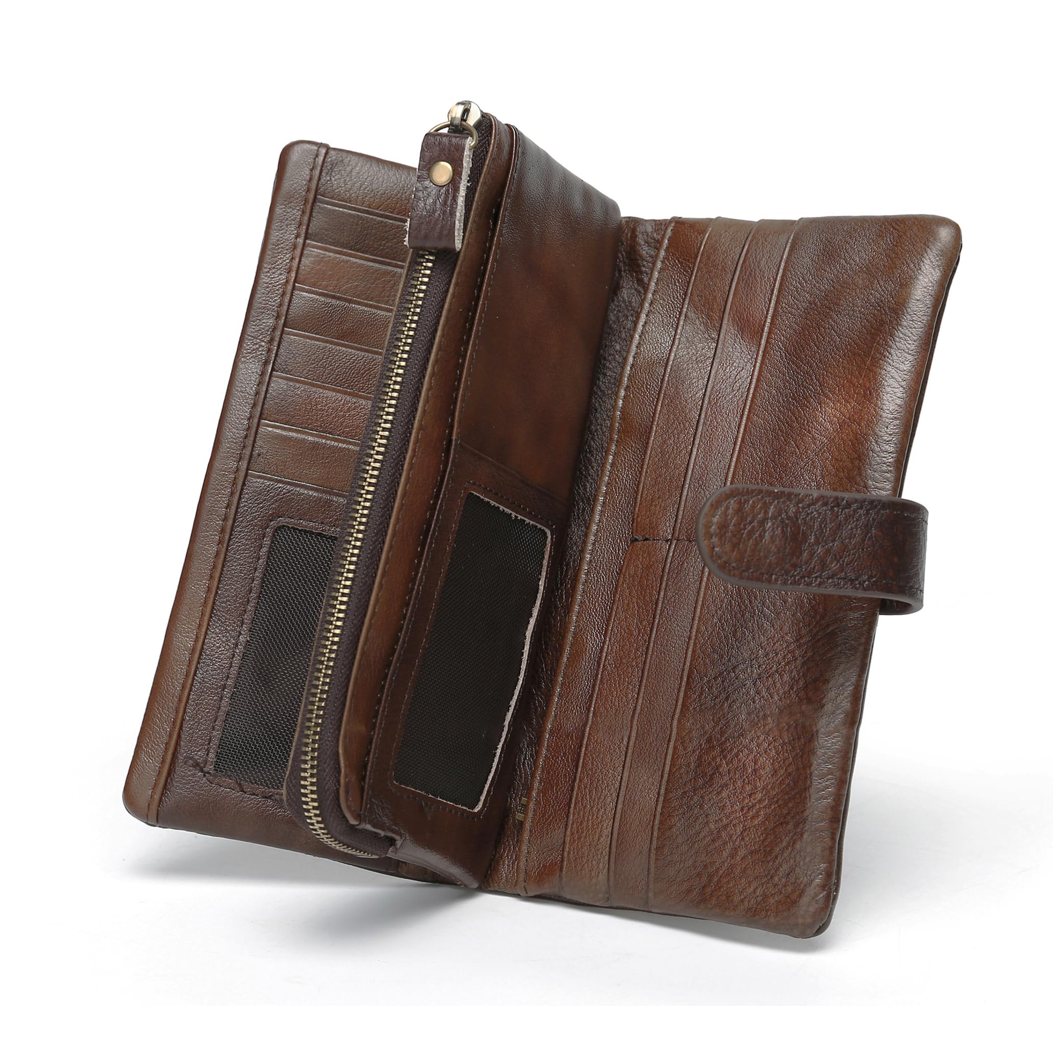 LETEULOWomen's RFID Blocking Genuine Leather Wallet Vintage Hand Rubbing Wallets Organizer