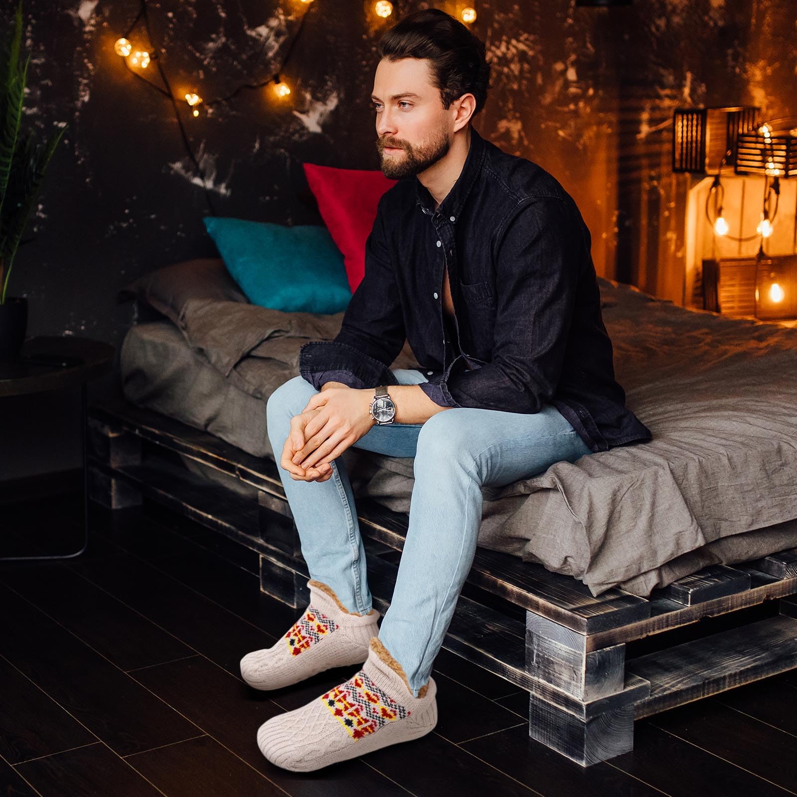 Calcetines Antideslizantes Invierno para Hombre: Calcetín Andar por Casa Zapatillas con Forro Polar Térmicos Suave Mullidos Cálidos Gruesos Cómodos Regalo Navidad 1 Pares EU 39-42 43-46