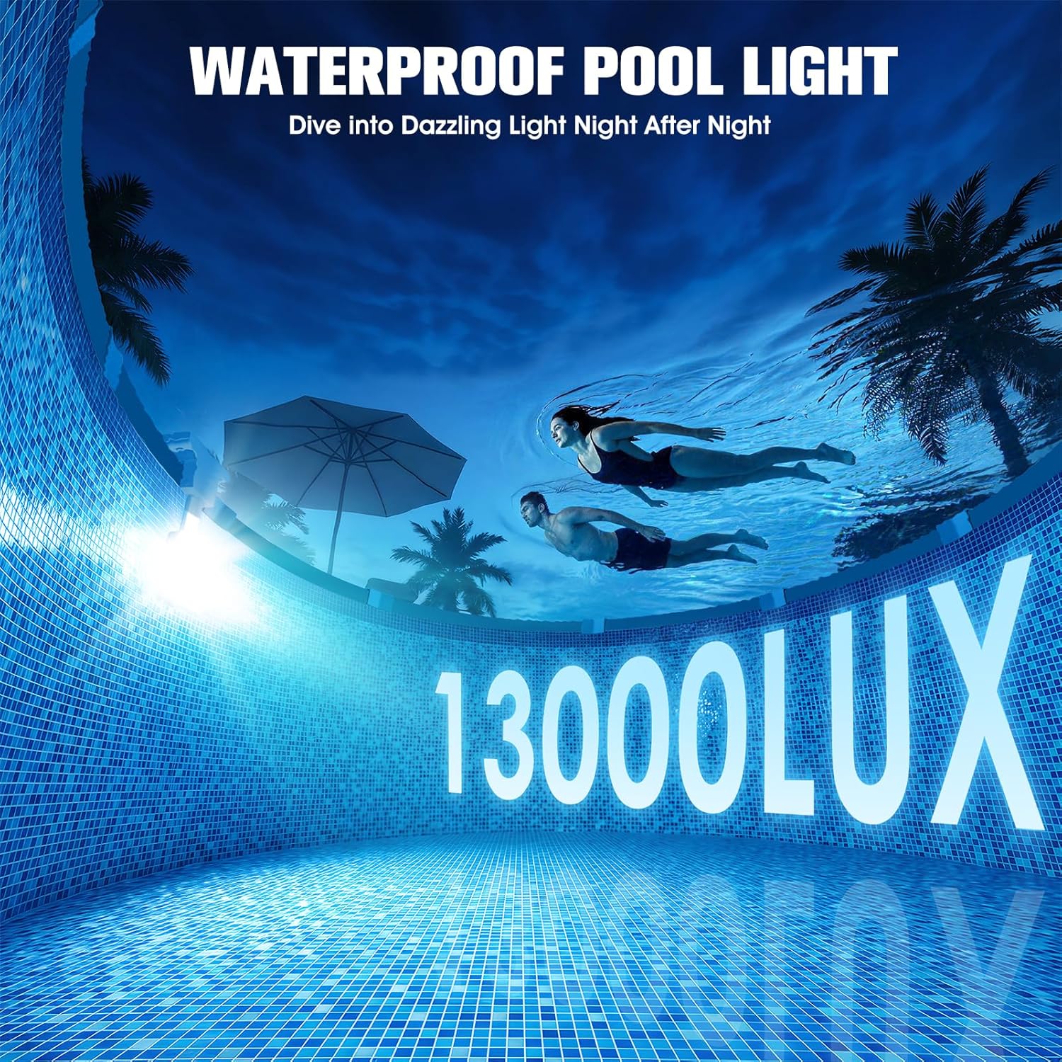 Solar Pool Light for Steel Wall Above Ground Pool Light,Submersible Pool Light with LCD Pool Thermometer,Underwater light for Pool Accessories,10 Light Modes Swimming Pool LED Lighting,1PC