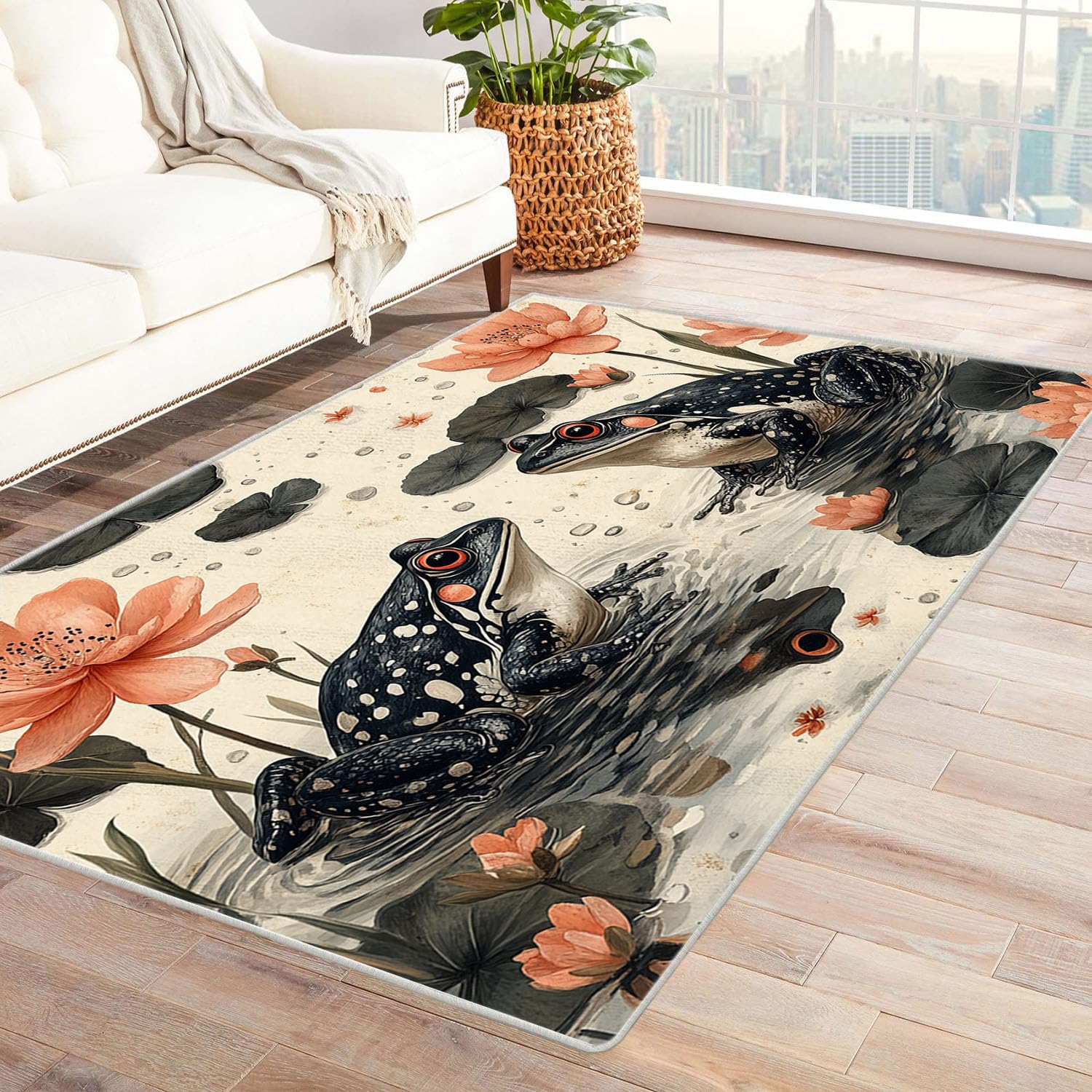 Tapis de salon 3D noir 60x90cm au motif animal abstrait et moderne