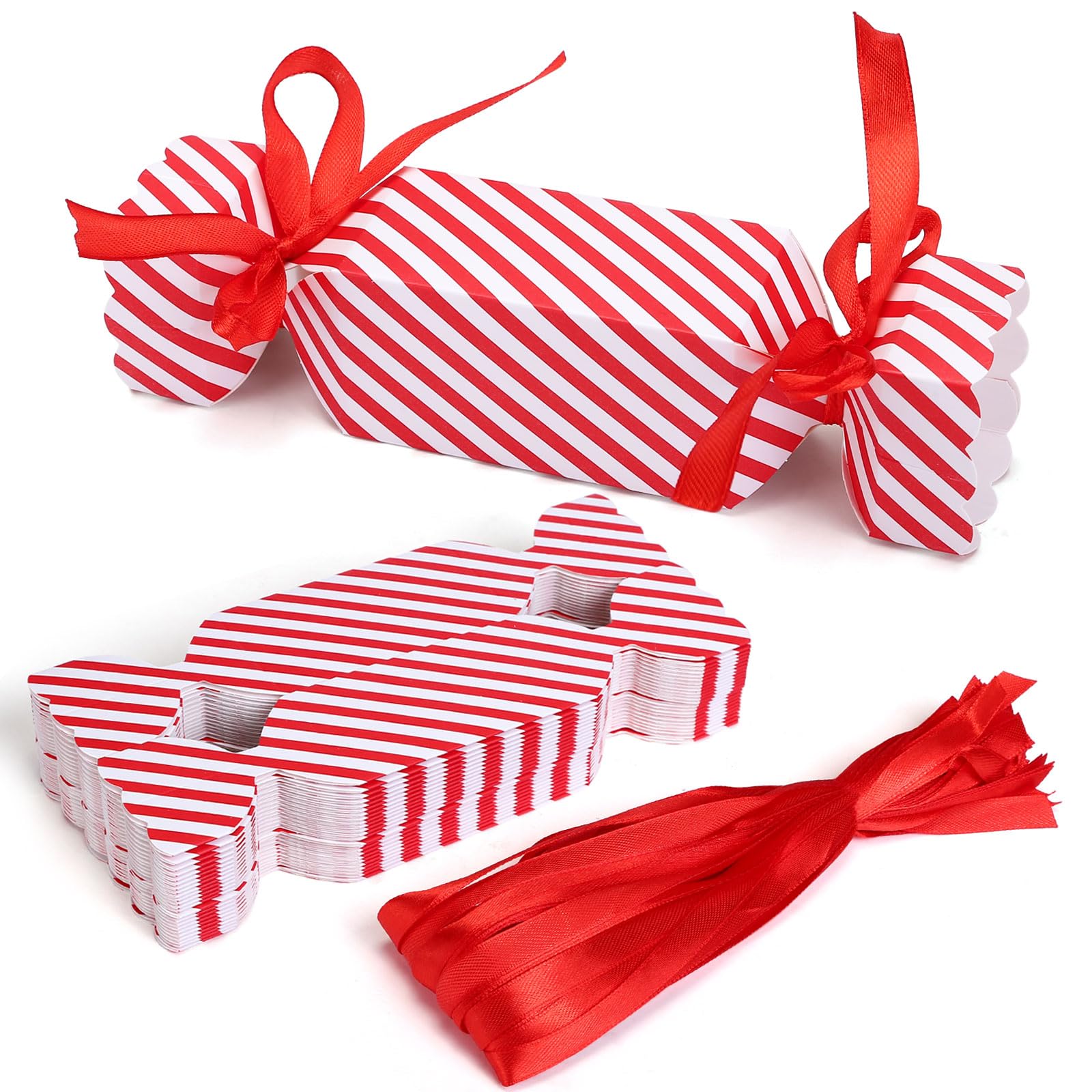 Naler 24Pcs Christmas Party Gift Boxes Candy Box With Ribbon for Christmas, Empty Treat Boxes for DIY Decoration Gift Party Favor Boxes