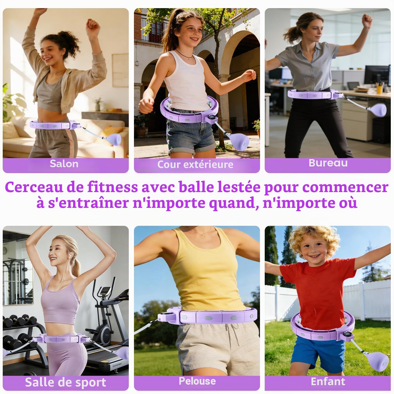 Cerceau Hula Hoop Fitness Intelligent, Cerceau Fitness, pour Les Sports Maison, en Plein Air, Gym, 18 Noeuds Hula Circle Amovible, avec Boule de Poids et Compteur