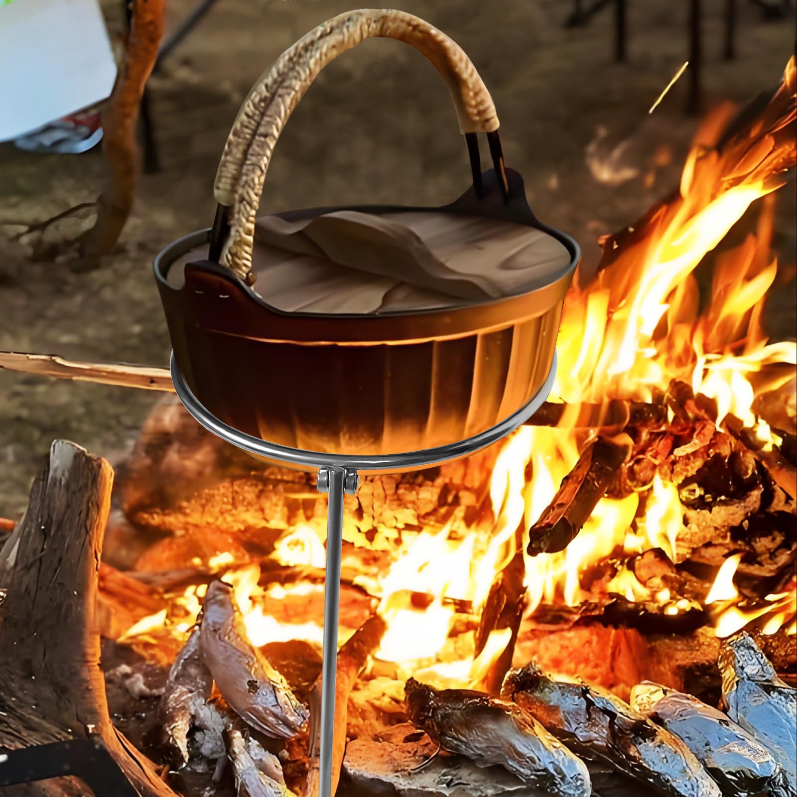 Topfgestell für draußen Lagerfeuerstativ zum Kochen – Lagerfeuer Kochausrüstung Dreibein-Lagerfeuerständer für den Außenbereich Lagerfeuerständer Dreibein-Grillständer aus Edelstahl kompakte (O1-Typ)