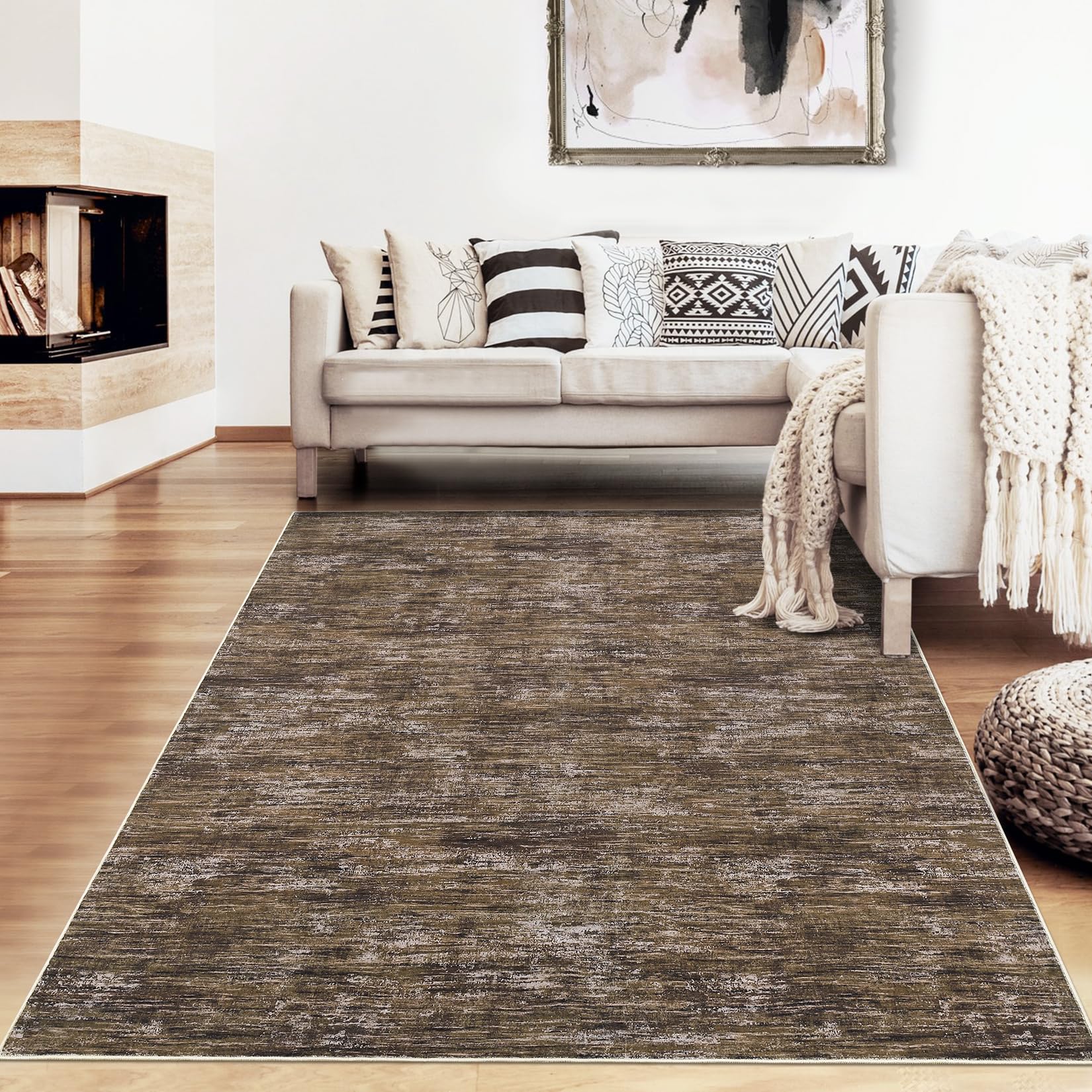 6x9 Large Bedroom Area Rug Soft Modern Area Rug for Living Room Non-Slip Stain Resistant Abstract Throw Floor Carpet Contemporary Rug Solid Accent Rug for Dining Room Office, Brown