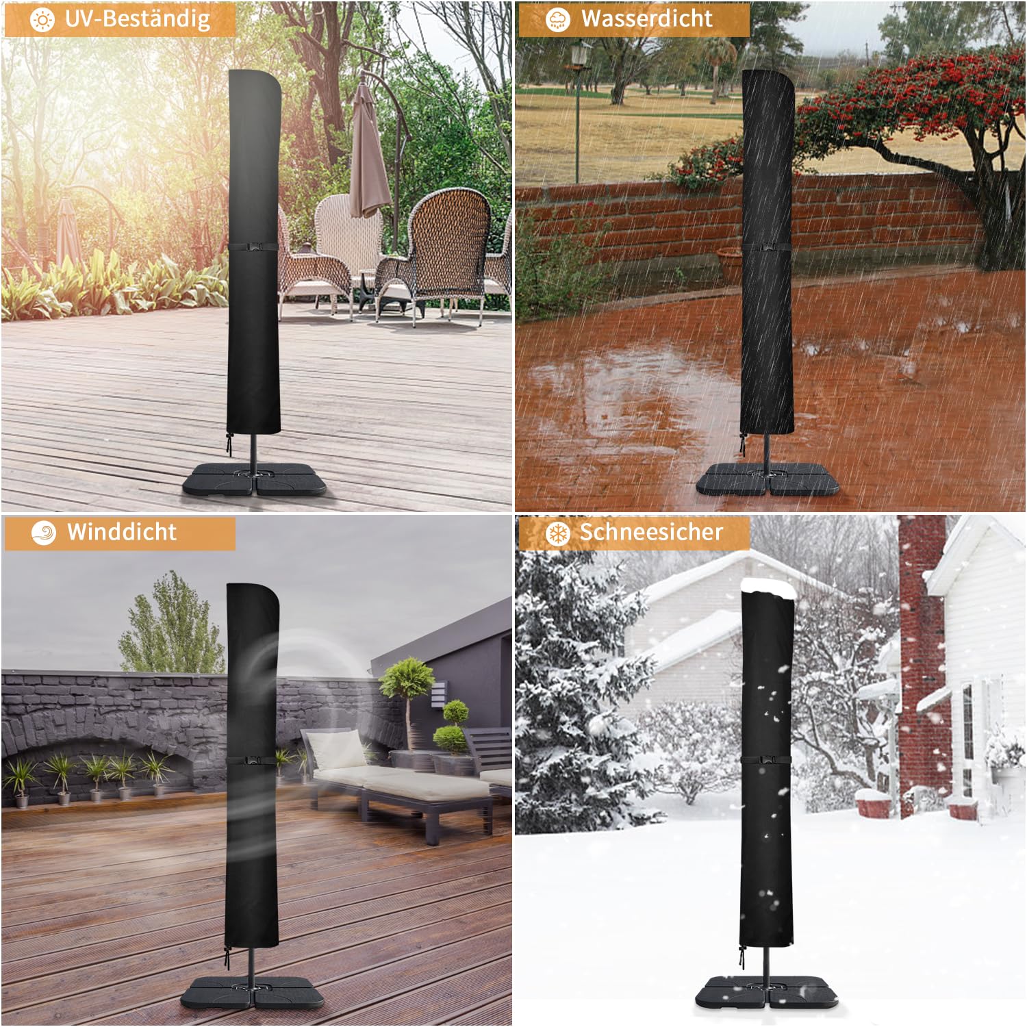 Dokon Ampelschirm Schutzhülle Wasserdicht Hülle für Ampelschirme bis 400cm Ø, Winterfest UV-Beständig Sonnenschirm Abdeckung mit Stab, Abdeckhauben für Gartenschirm, Marktschirm (240x57/57cm) - 2