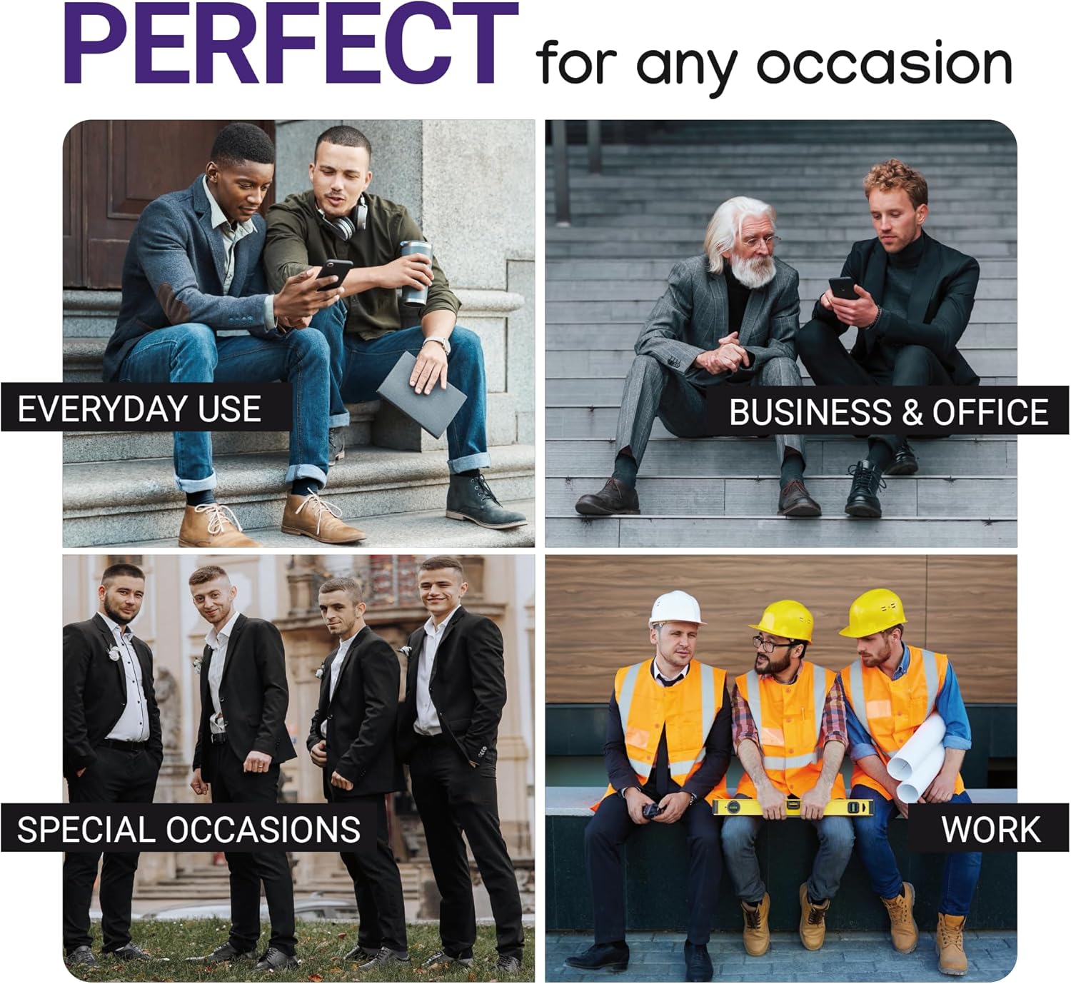 Duna Cotton Mens Black Dress Socks 4 Pairs - Super Soft and Breathable Daily Lightweight Crew Socks size 7-9, 10-12,13-15 - Image 5