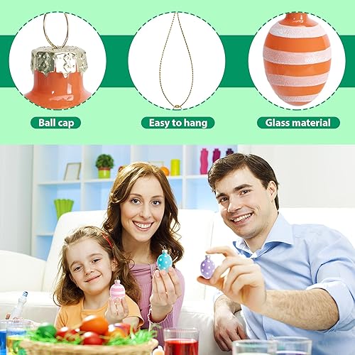 Miniatura 9 de 12 huevos colgantes de cristal para Pascua, huevos de Pascua de 1.8 pulgadas, adornos para colgar, flores pequeñas, decoración de Pascua, huevos de