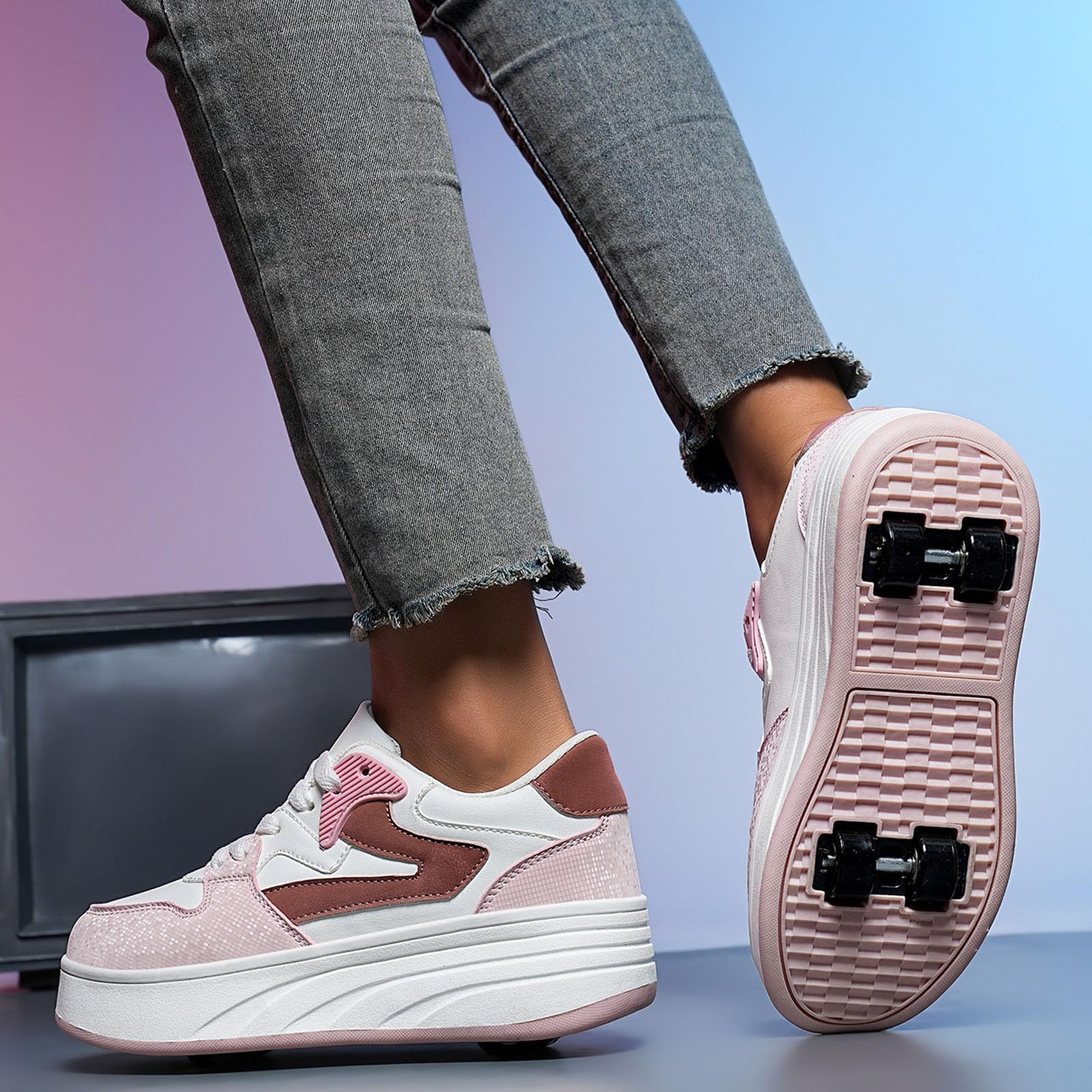 ENEN Schuhe mit Rollen für Mädchen & Jungen, Turnschuhe mit Rollen Versenkbarer mit 4 Rollen, Jugend Outdoor Turnschuhe 2-in-1 Roller Schuhe Turnschuhe Skateboardschuhe
