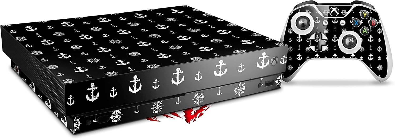 Decal Vinyl Skin Wrap Compatible with Xbox One X Console and Controller - Nautical Anchors Away 02 Black