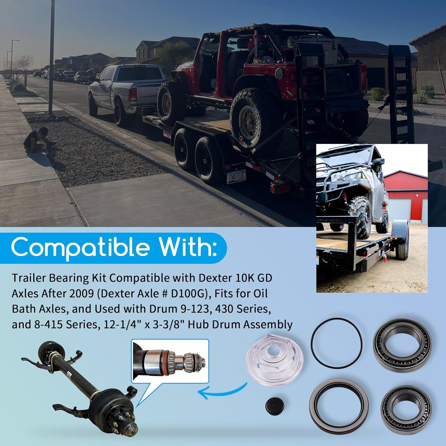 Trailer Bearing Kit Compatible with Dexter 10K GD Axles After 2009 (Dexter Axle # D100G), Fits for Oil Bath Axles,Used with Drum 9-123, 430, 8-415 Series,12-1/4" x 3-3/8" Hub Drum Assembly